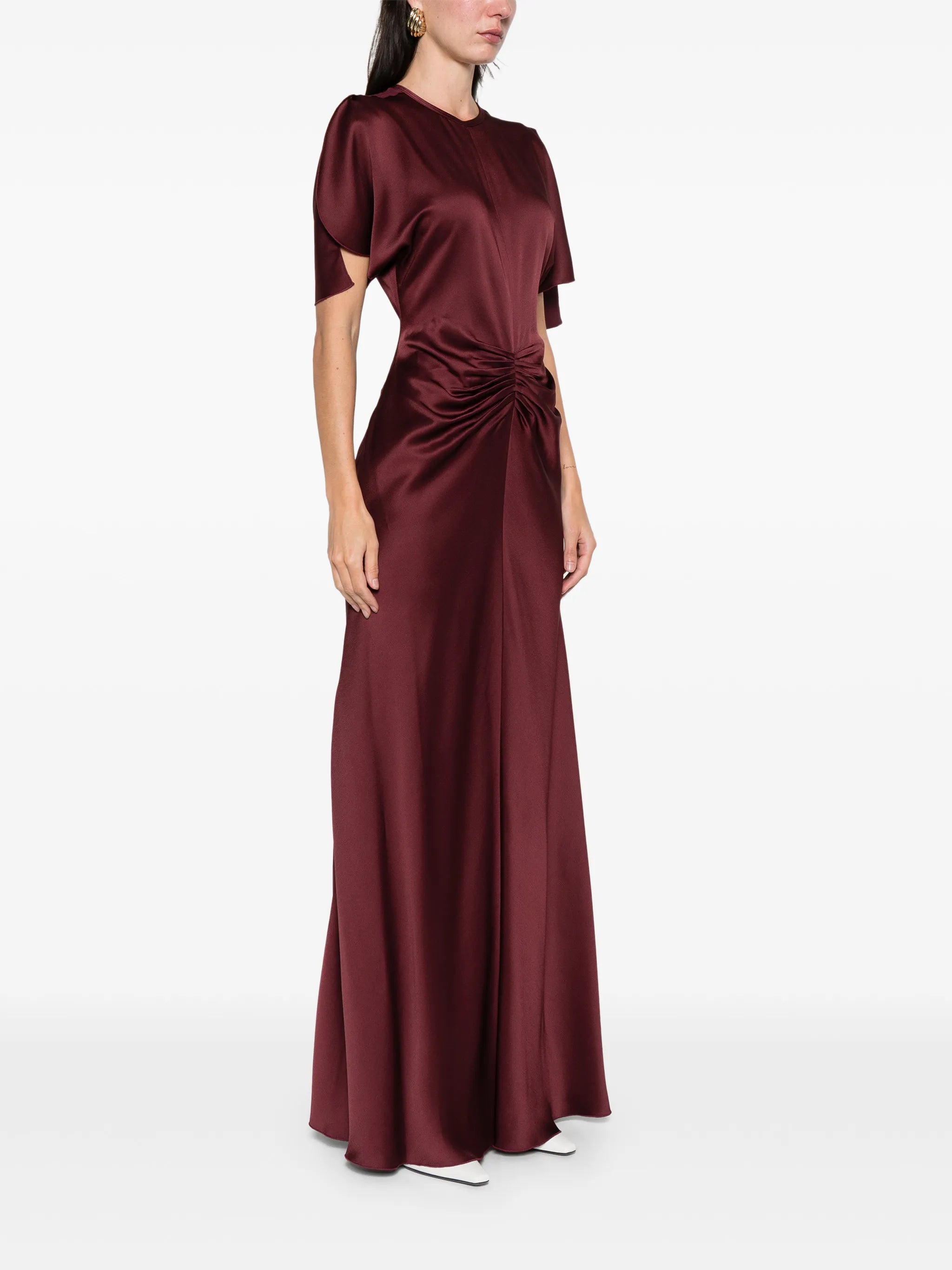 gathered waist floor length maxi dress