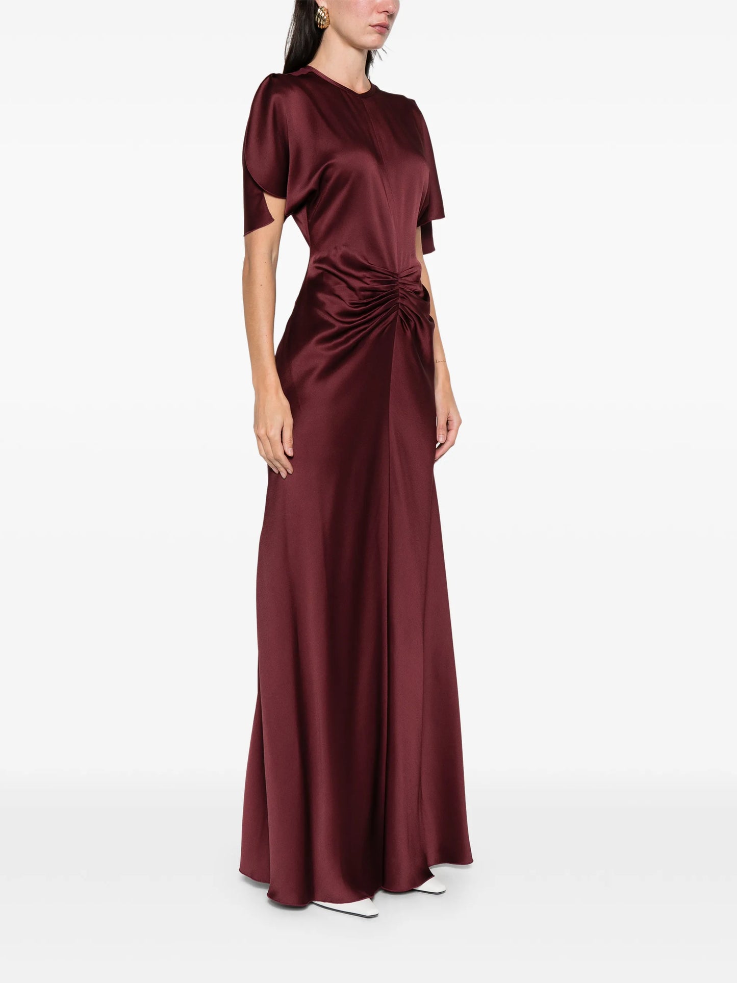 gathered waist floor length maxi dress