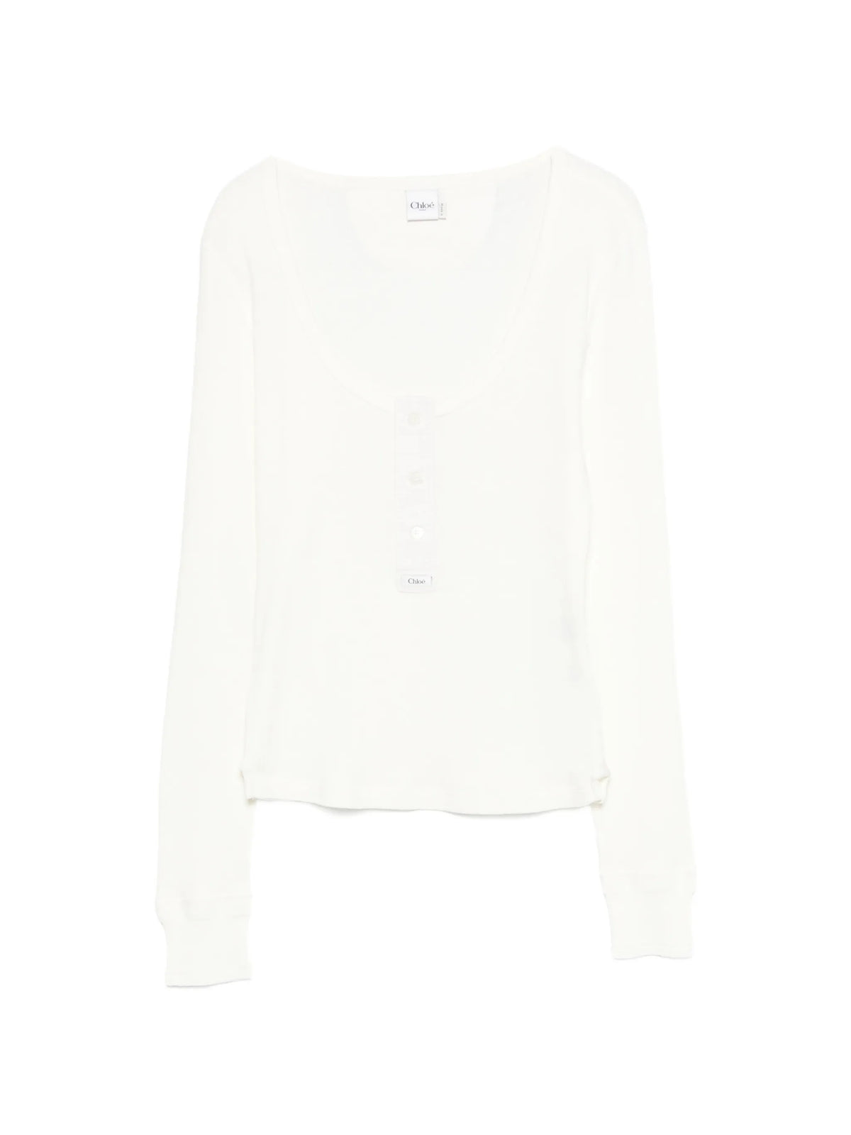 Henley ribbed-knit long-sleeve top