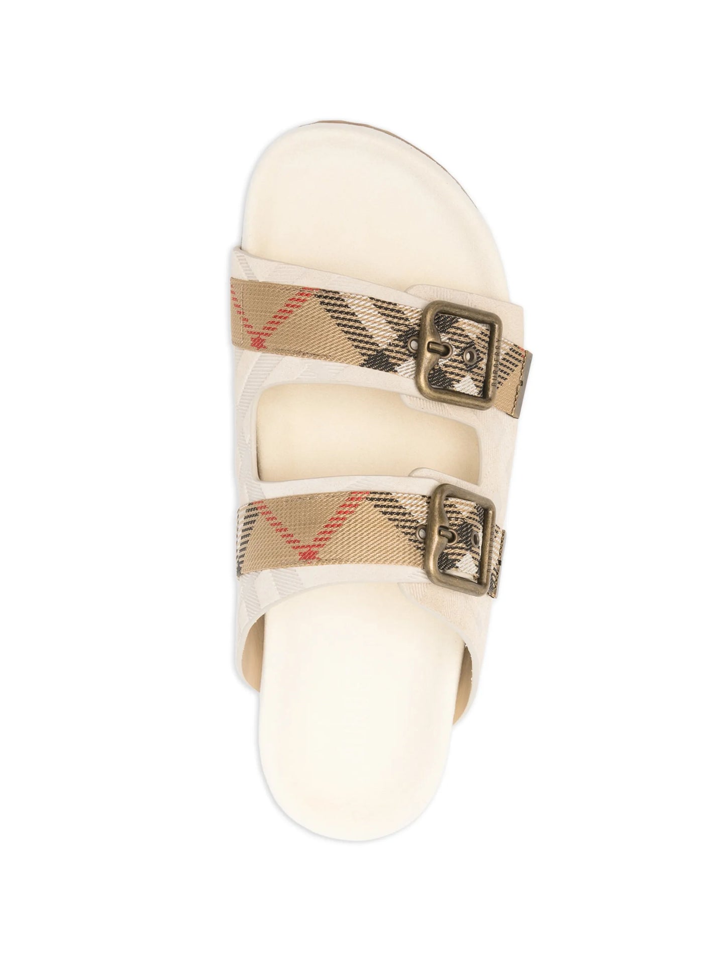 buckle check sandals