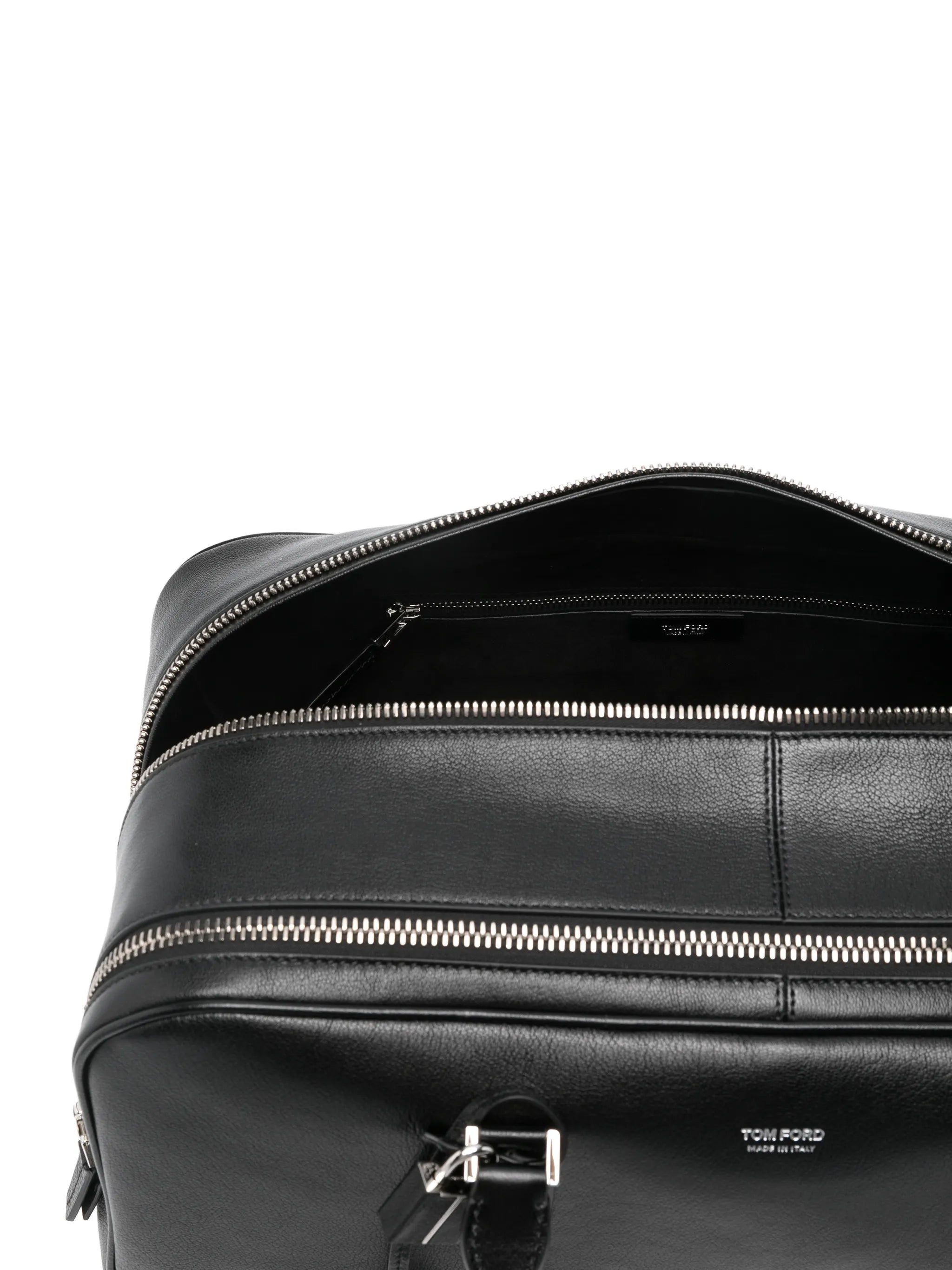 double-zip leather luggage bag
