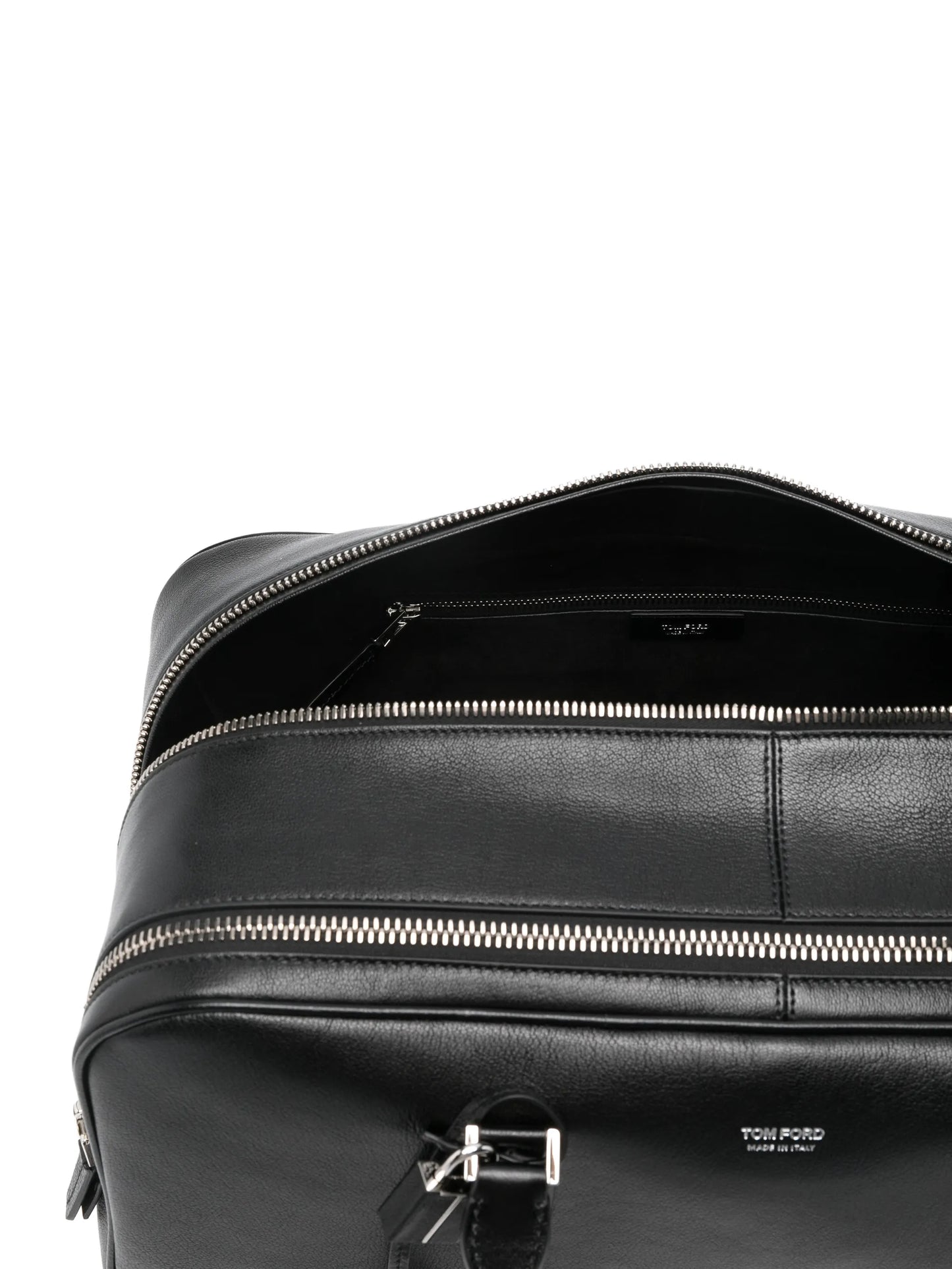 double-zip leather luggage bag