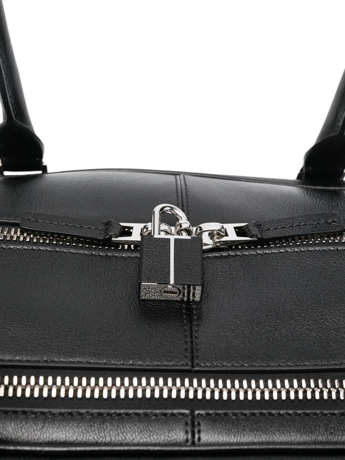 double-zip leather luggage bag