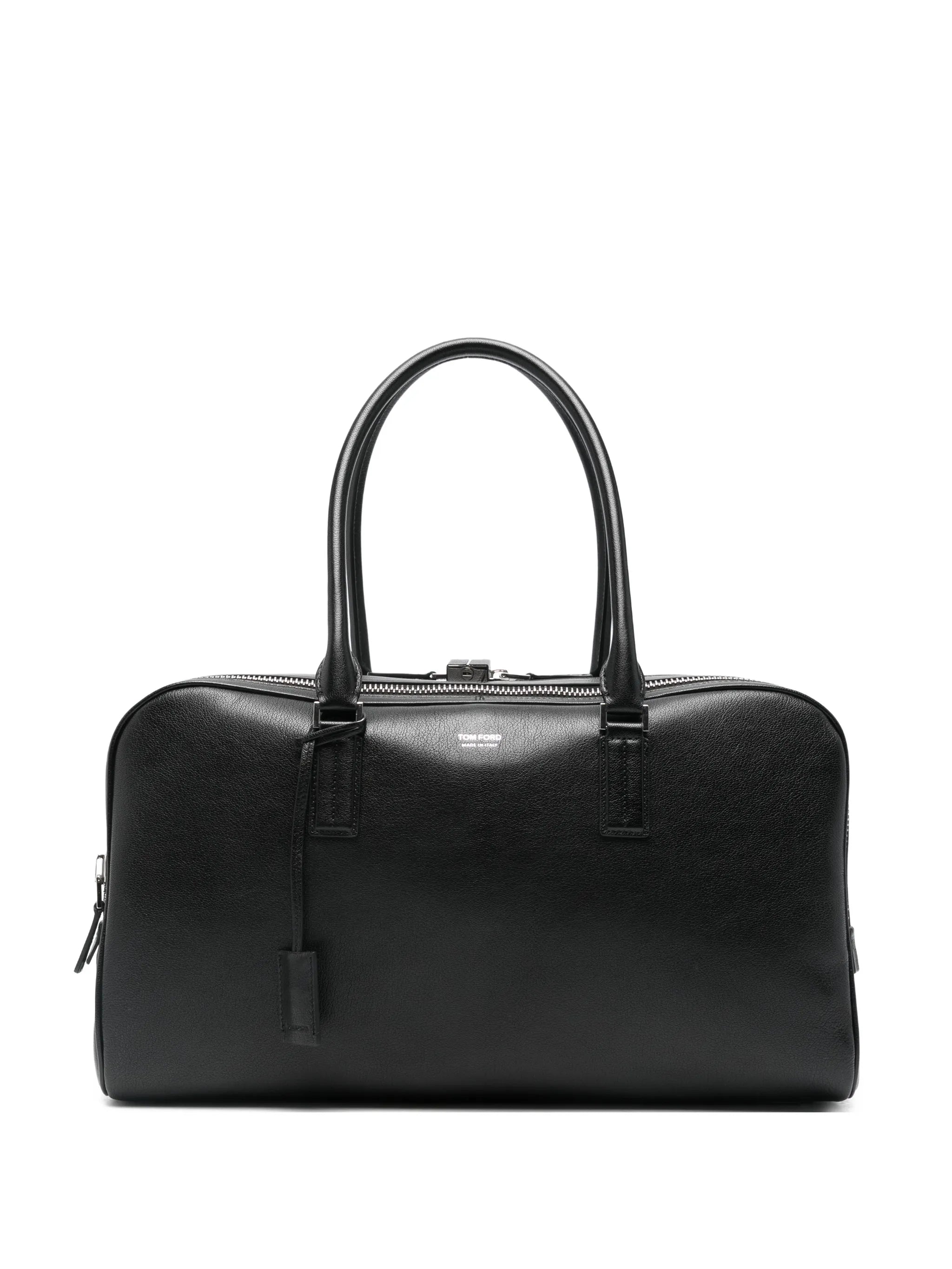 double-zip leather luggage bag