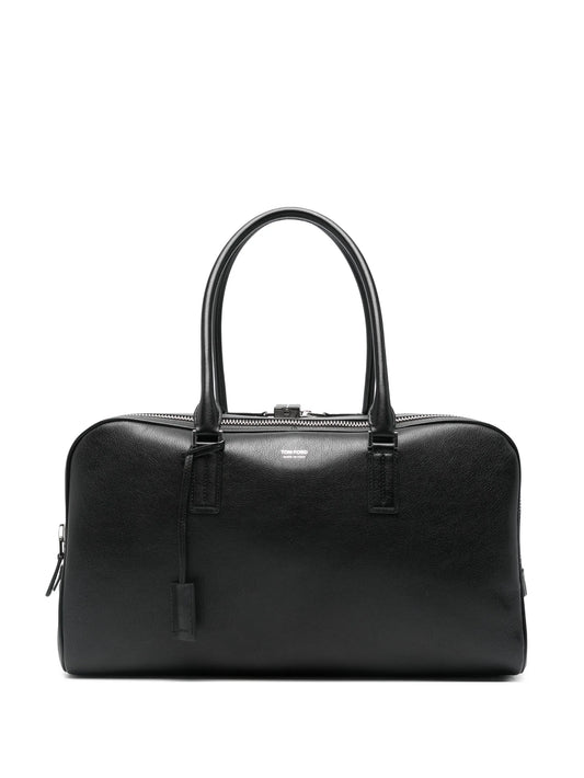 double-zip leather luggage bag