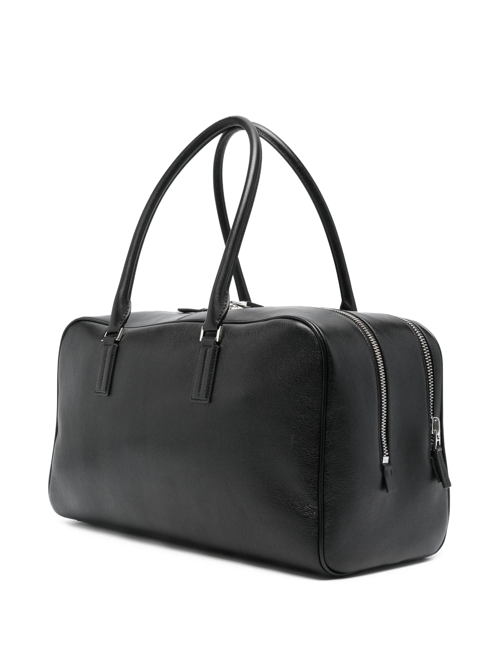 double-zip leather luggage bag
