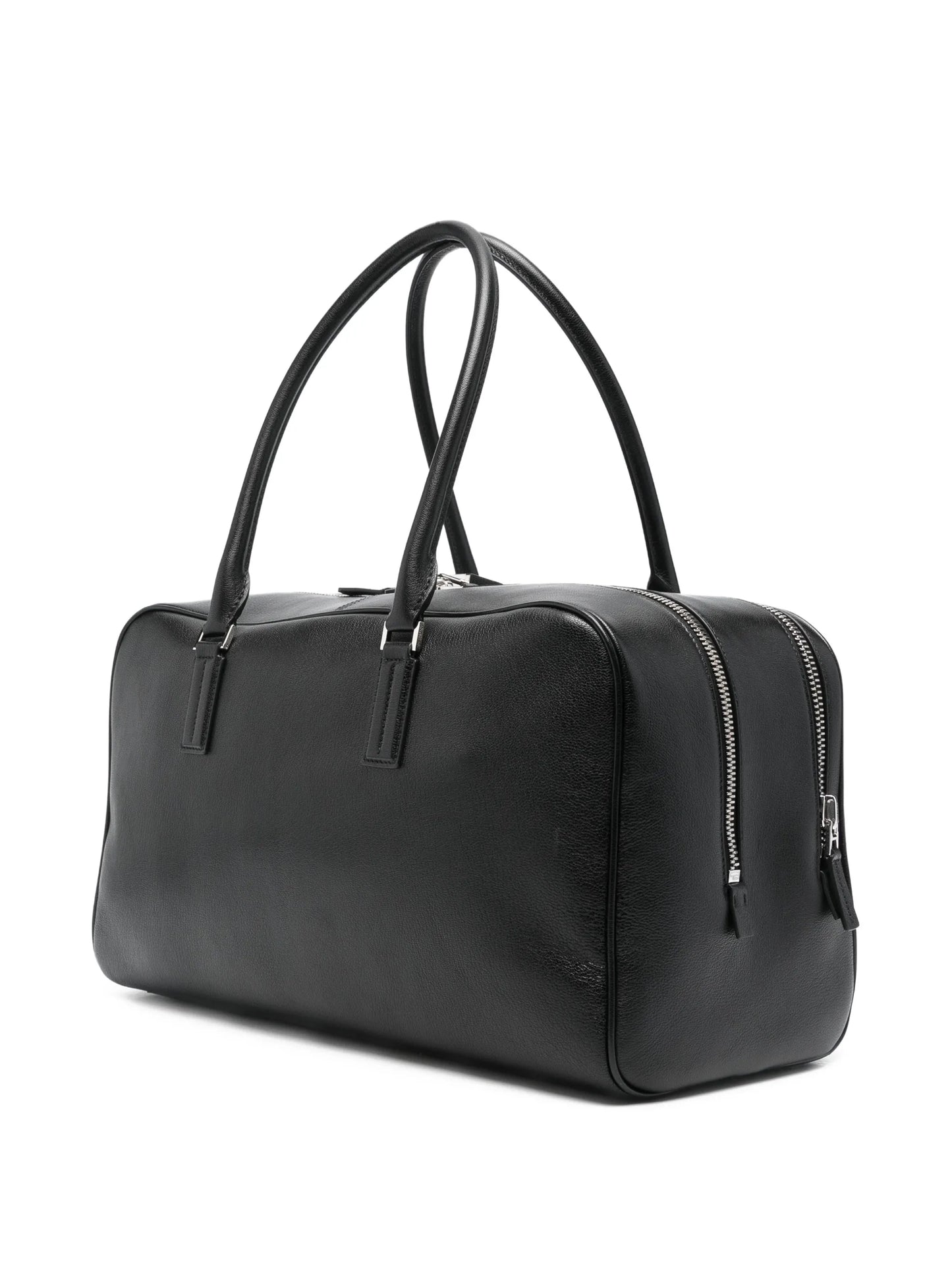 double-zip leather luggage bag