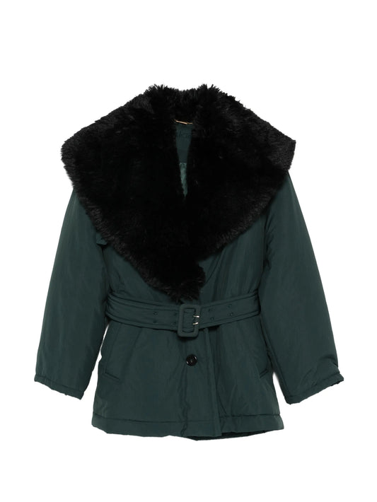 detachable faux-shearling collar belted coat