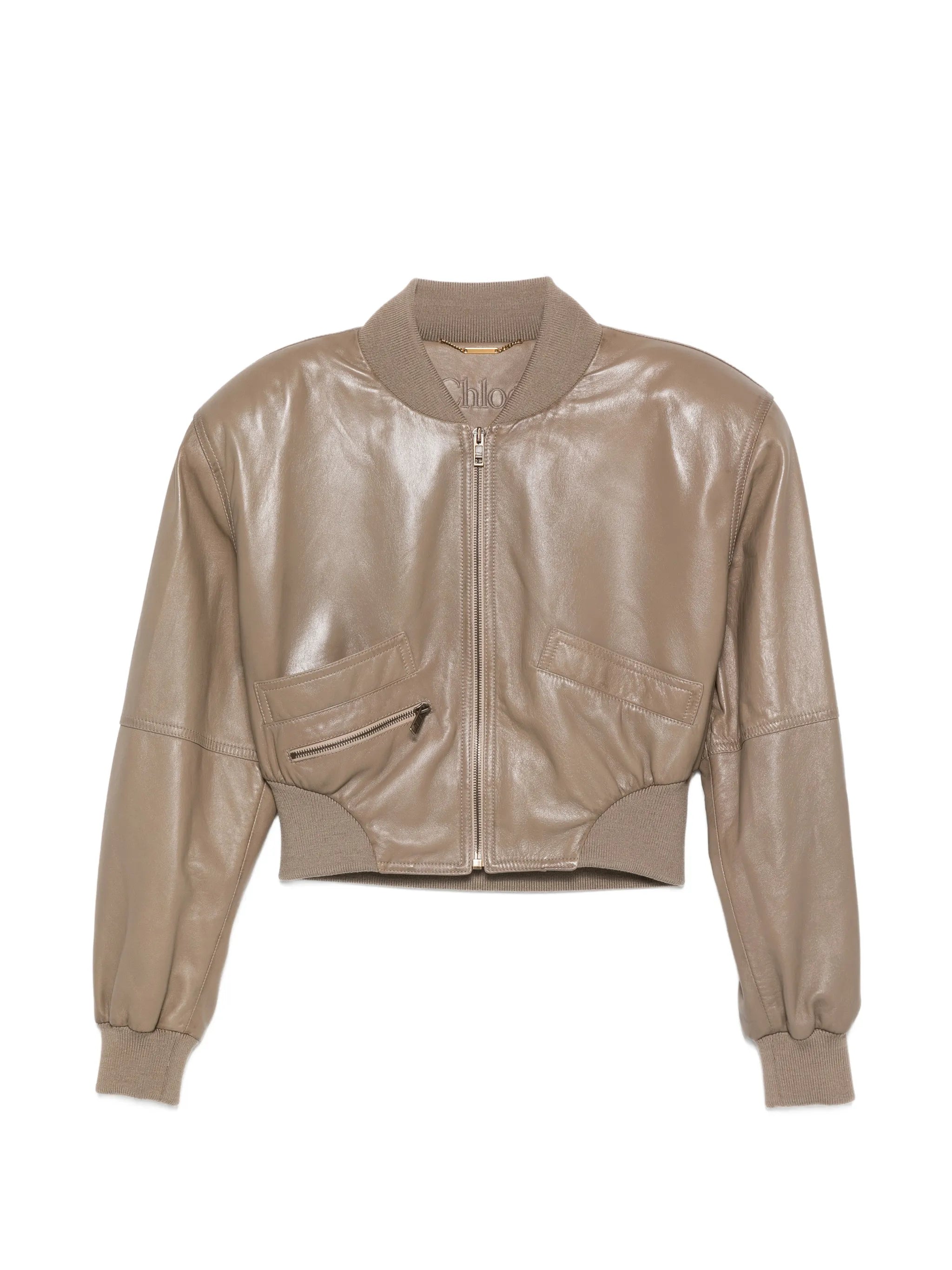 padded-shoulders leather crop jacket