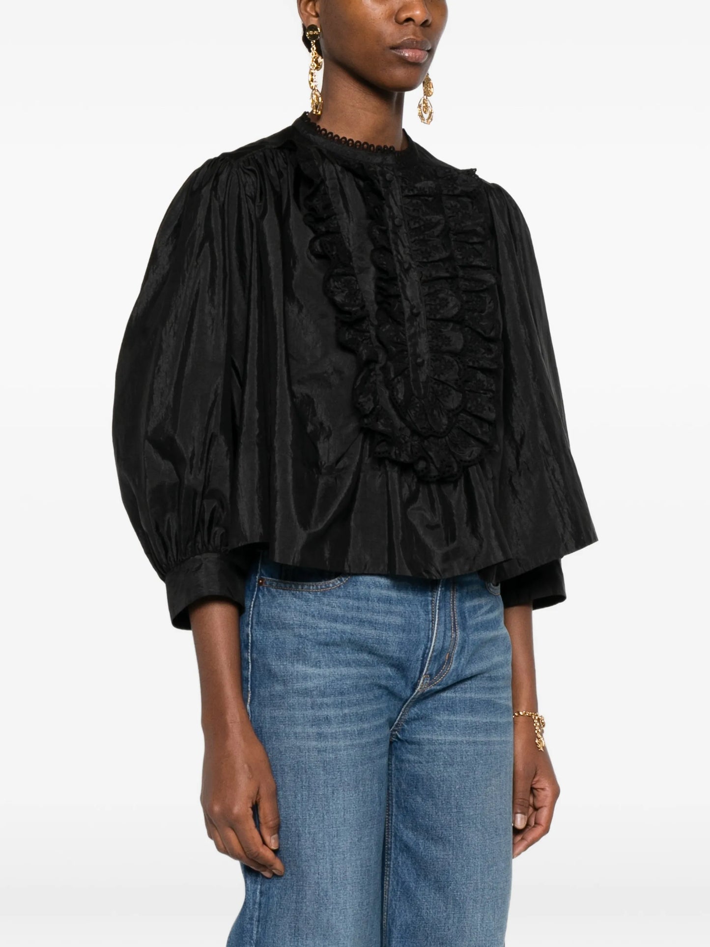 ruffled bib blouse