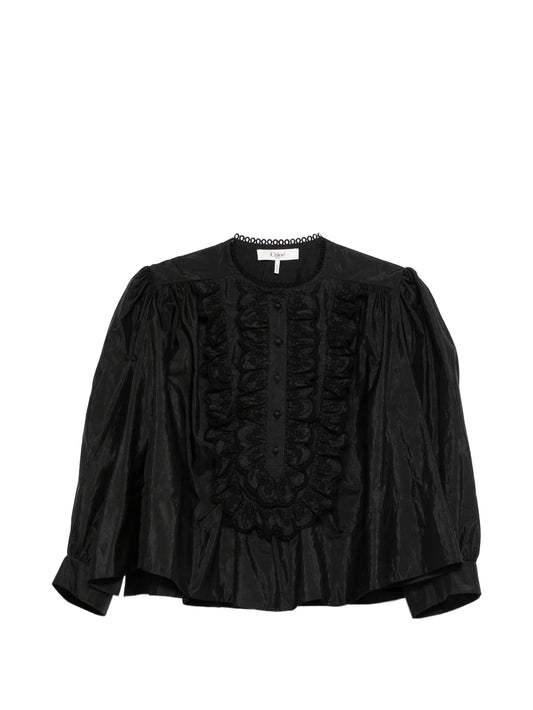 ruffled bib blouse