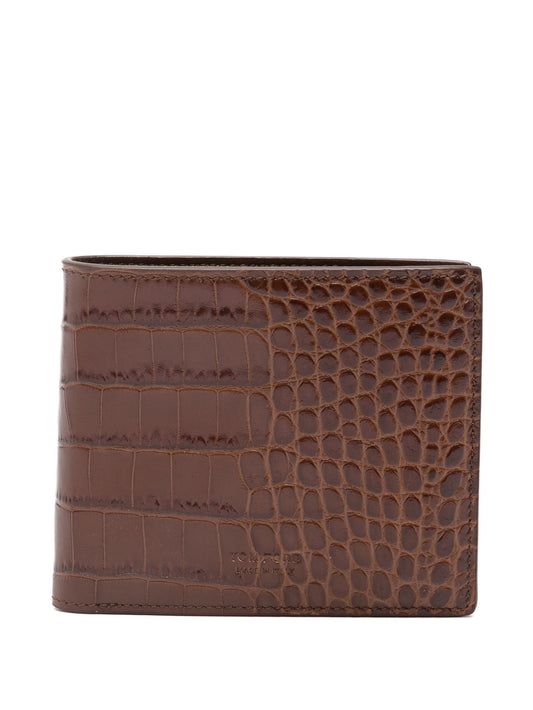croc-embossed bi-fold wallet