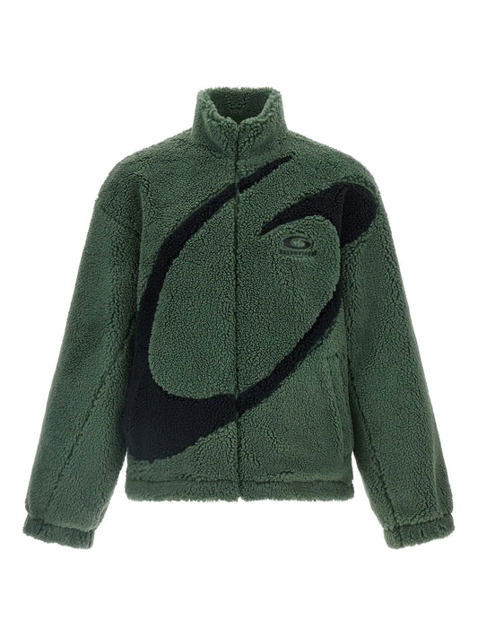 logo-embroidered sherpa jacket