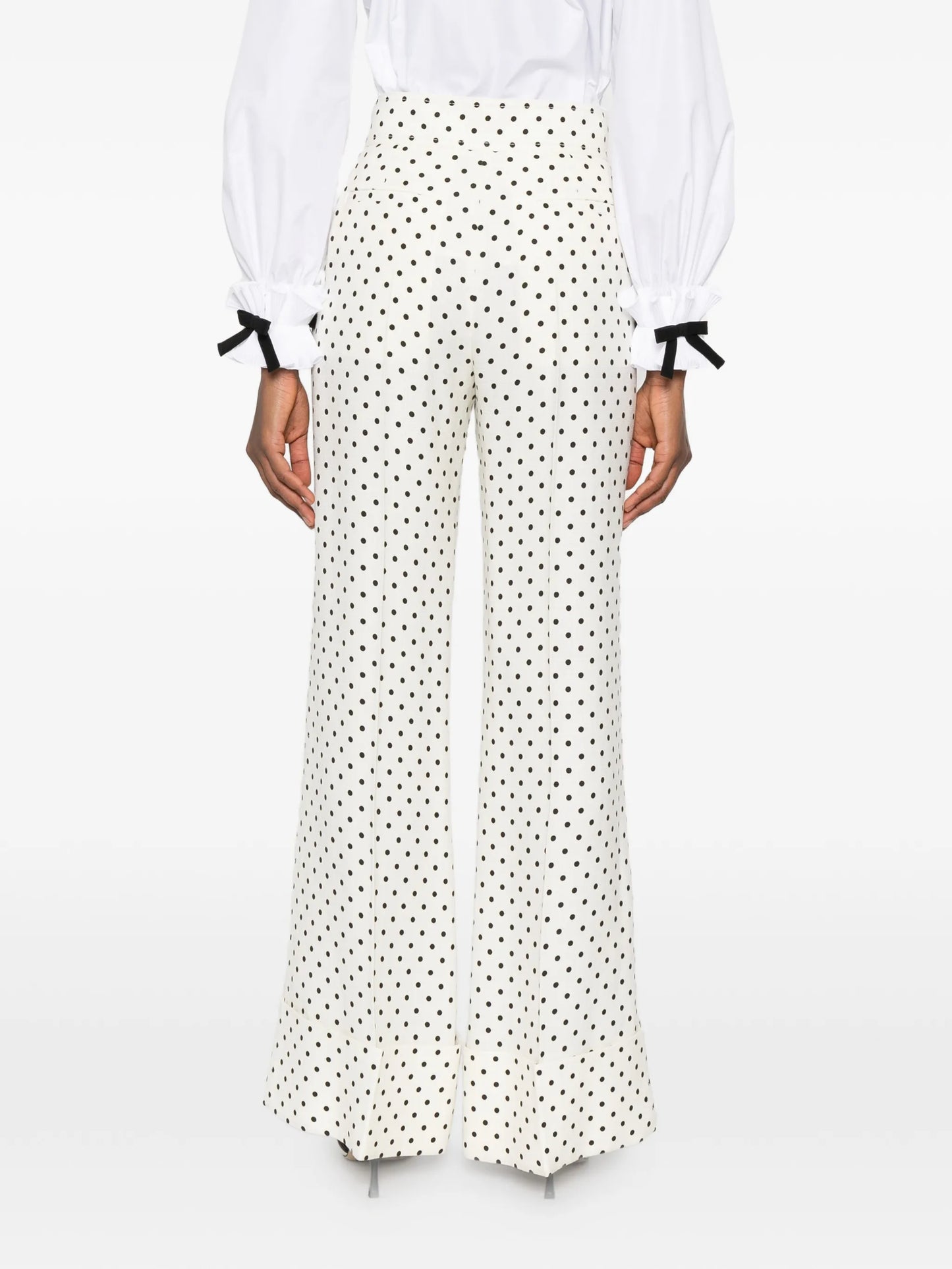 polka-dot wide-leg trousers