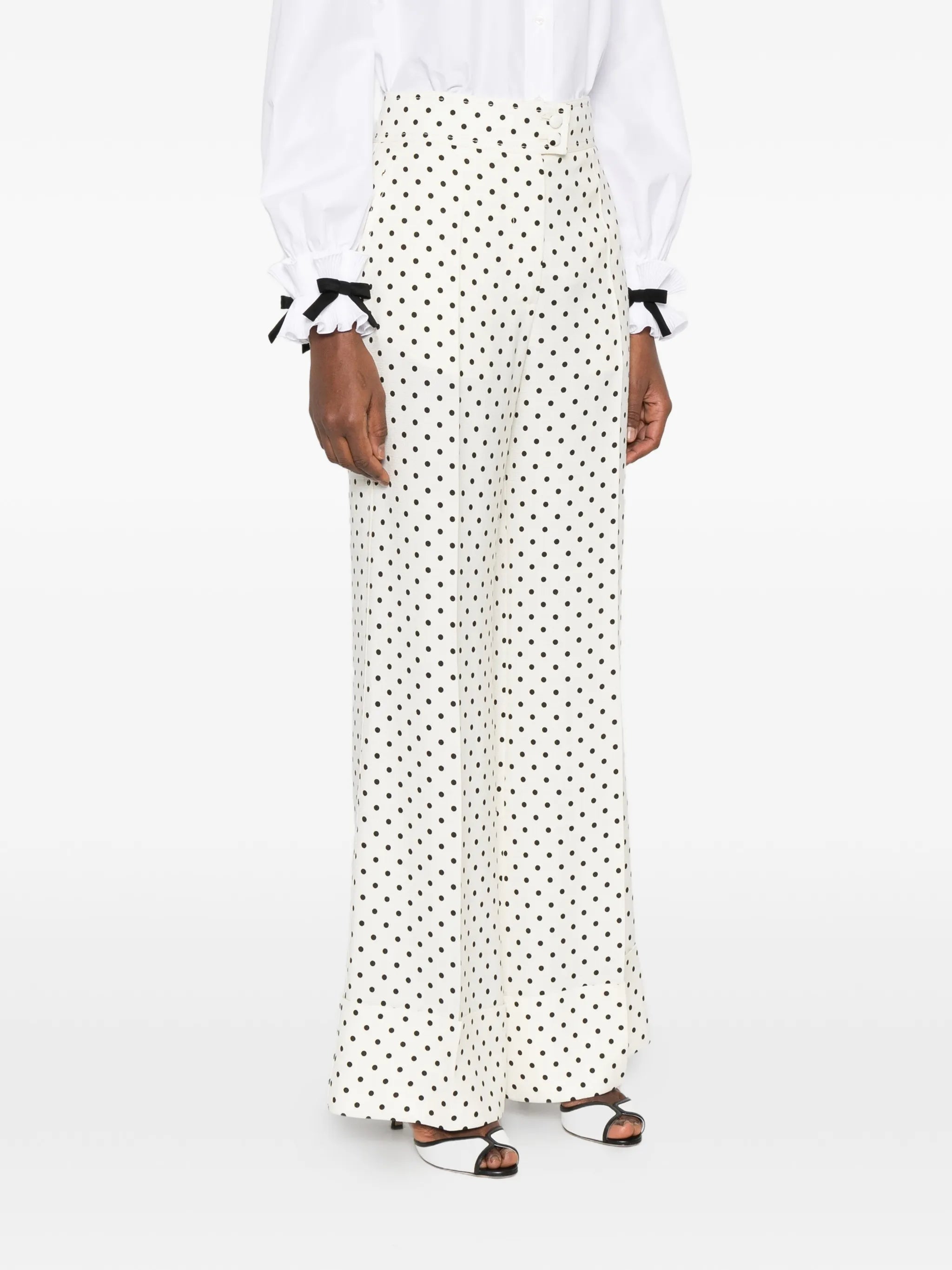 polka-dot wide-leg trousers