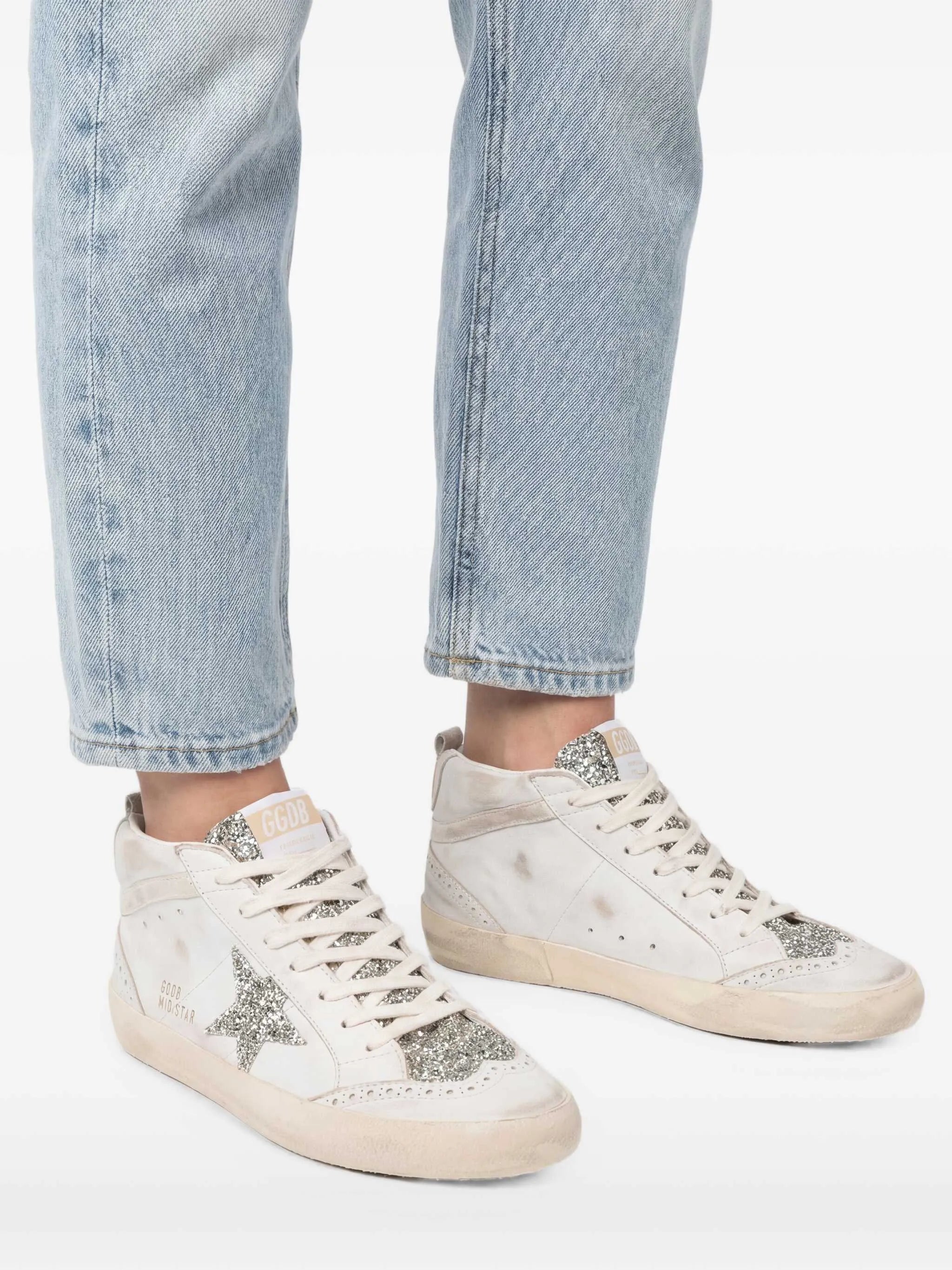Mid Star glitter-patch sneakers