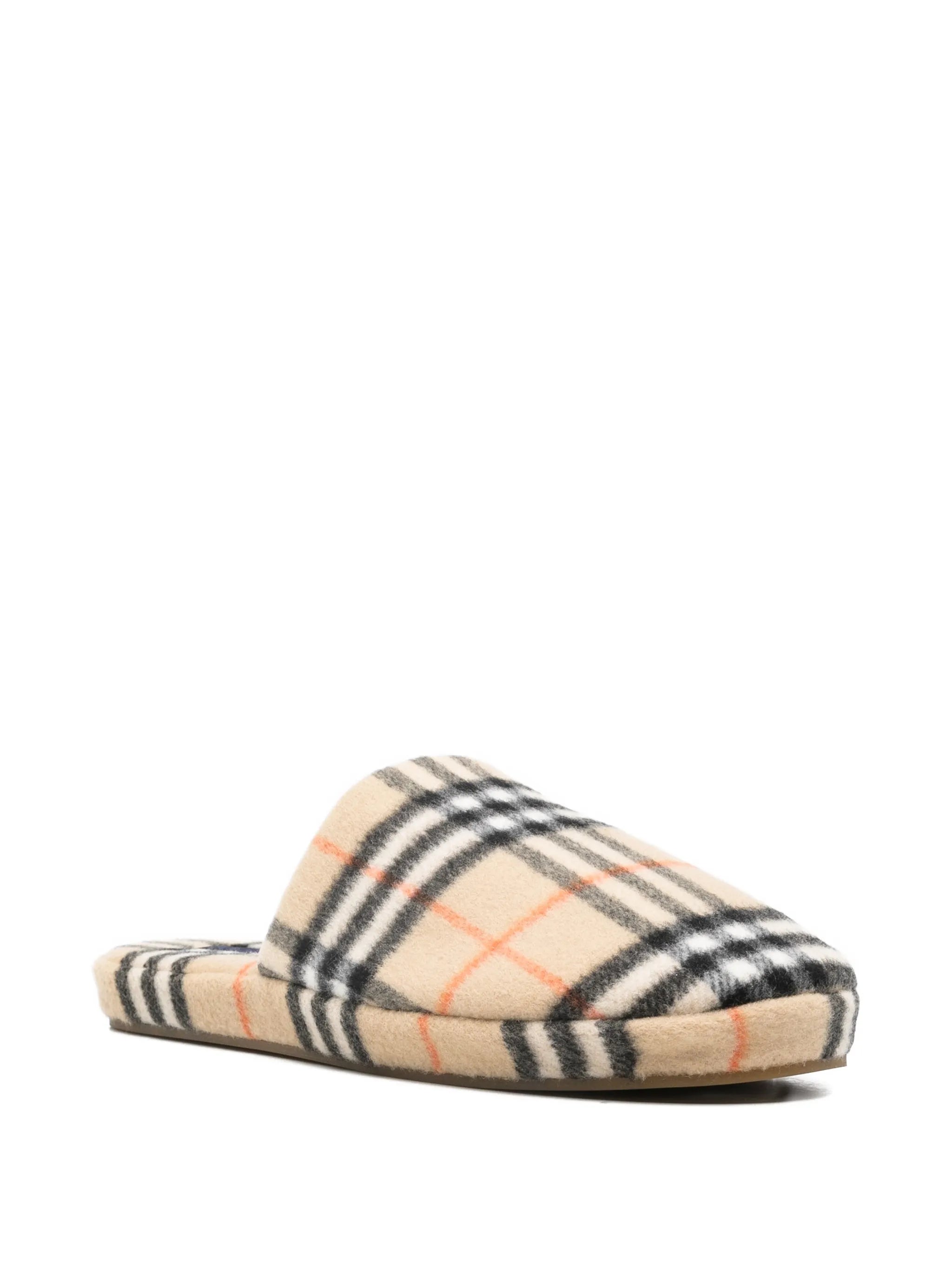 Check wool blend slippers