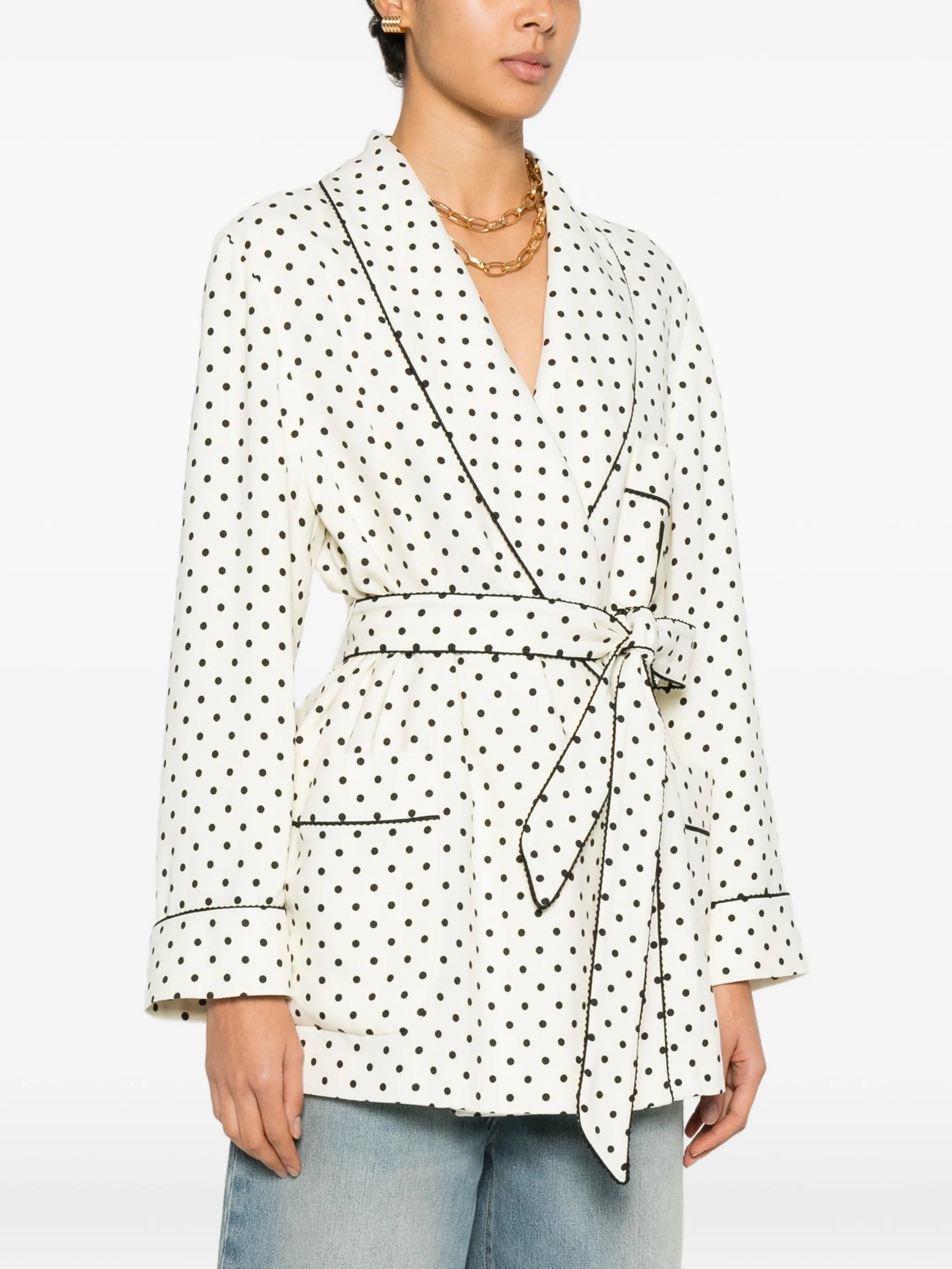 polka-dot belted blazer