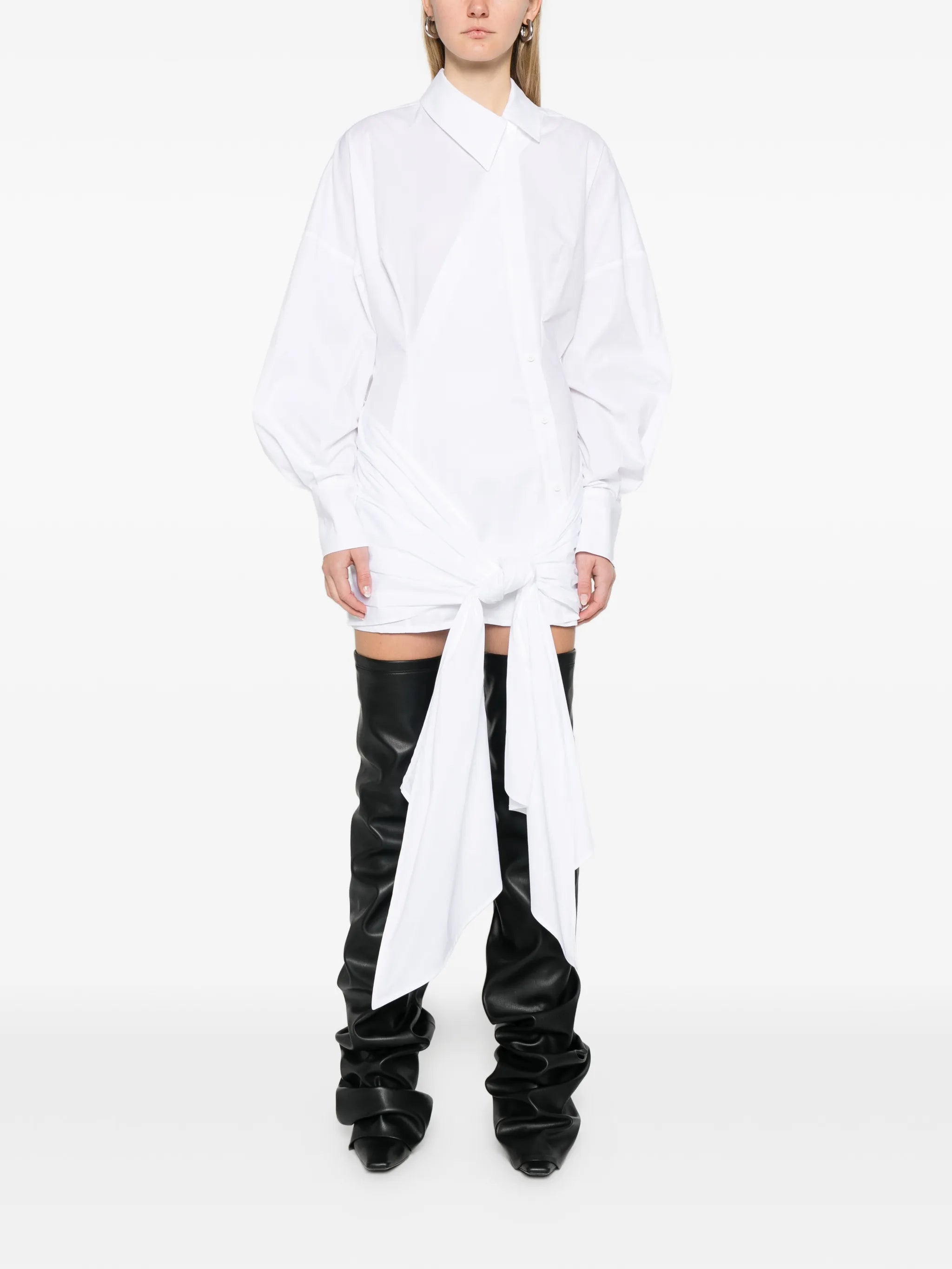 long-sleeve knot mini dress