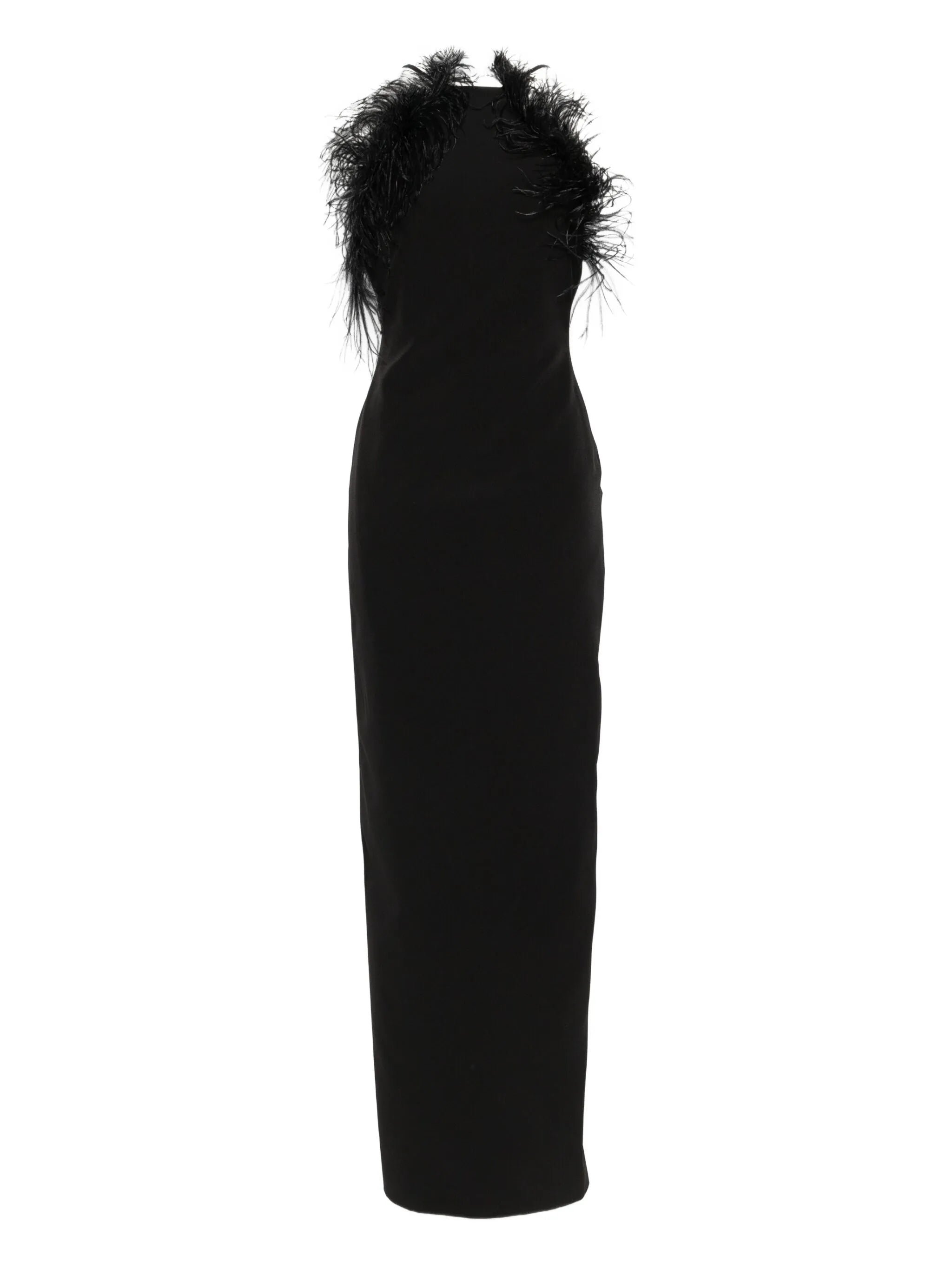 feather trim maxi dress