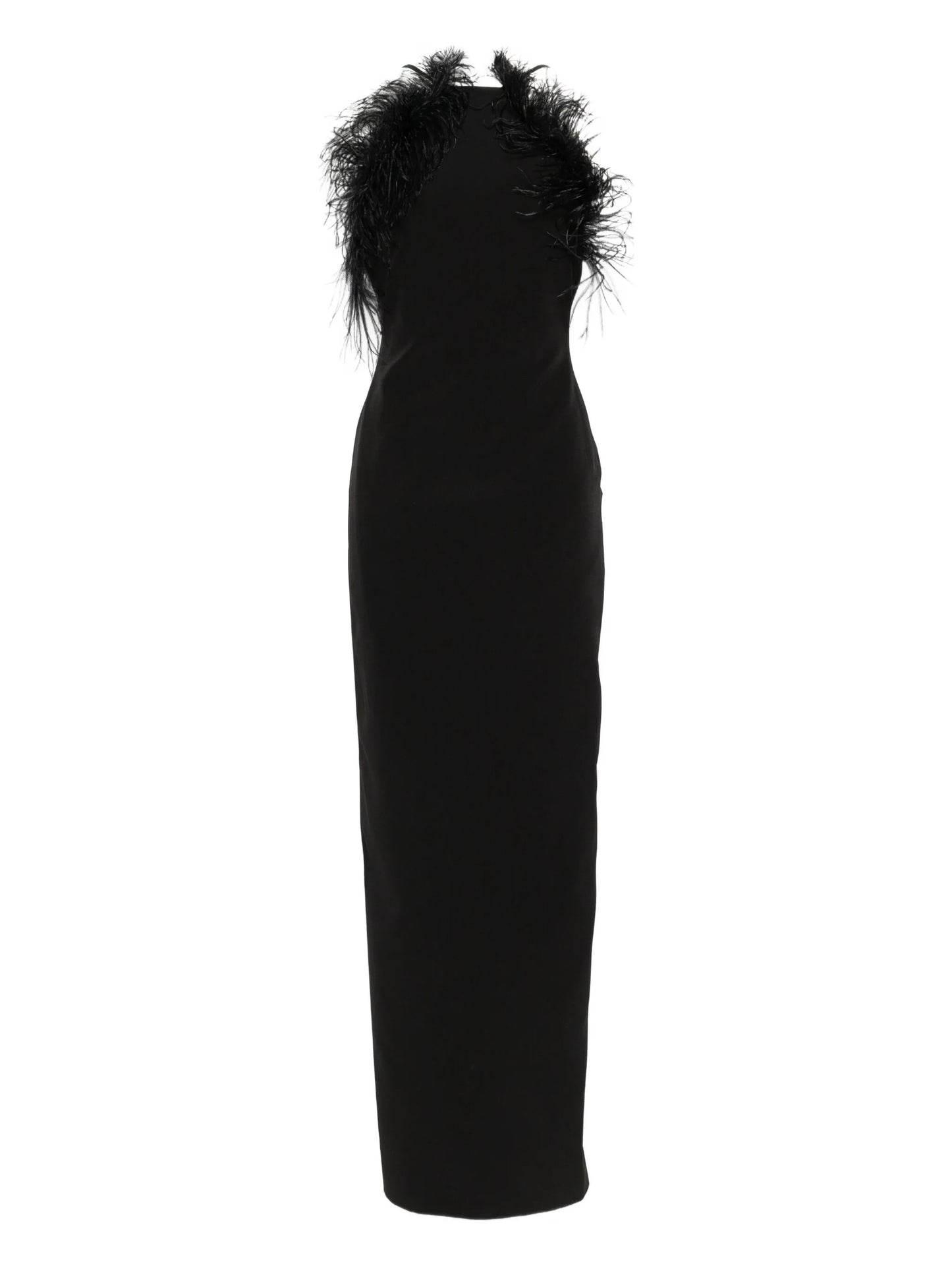 feather trim maxi dress