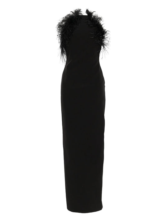 feather trim maxi dress