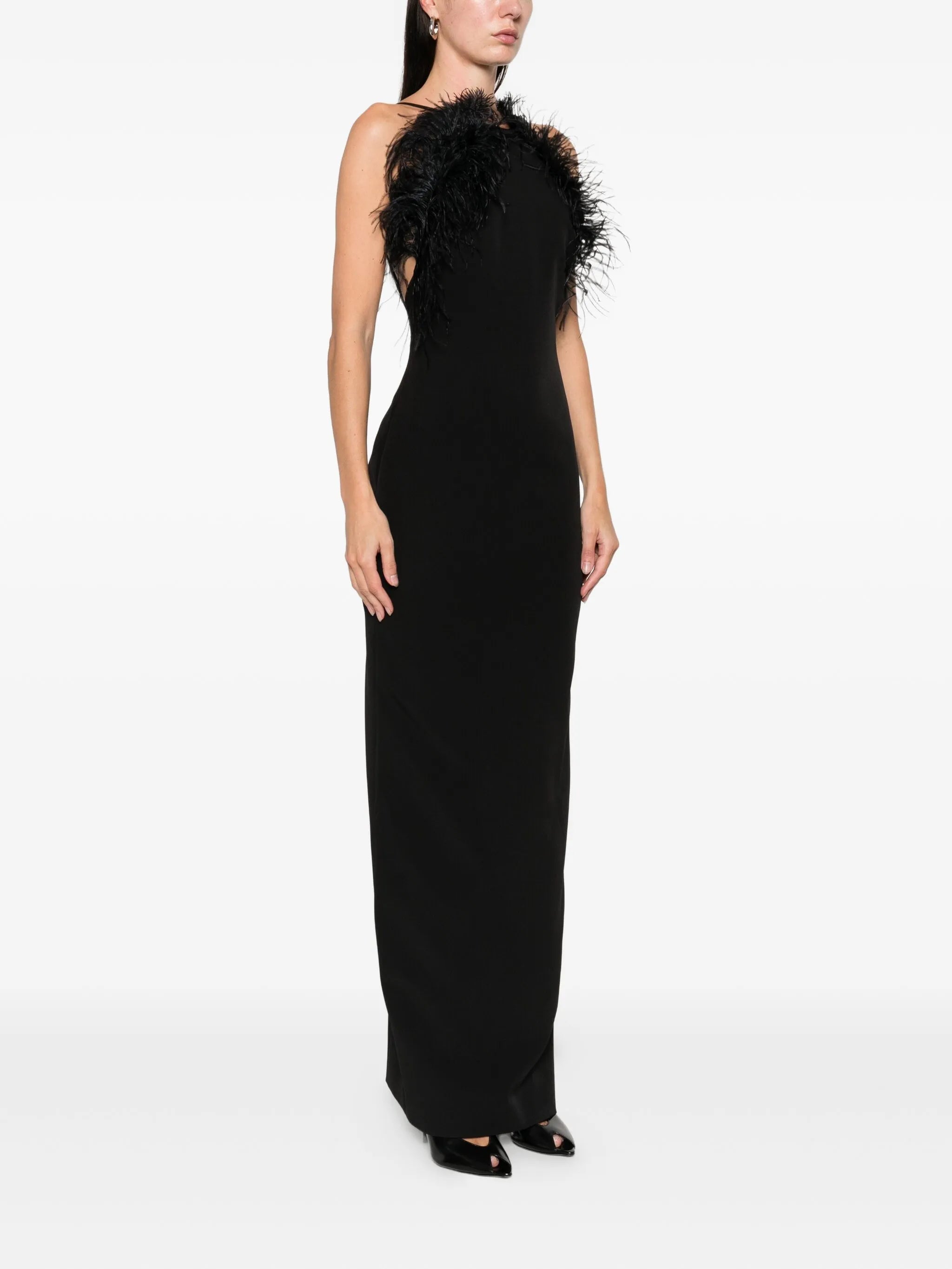 feather trim maxi dress