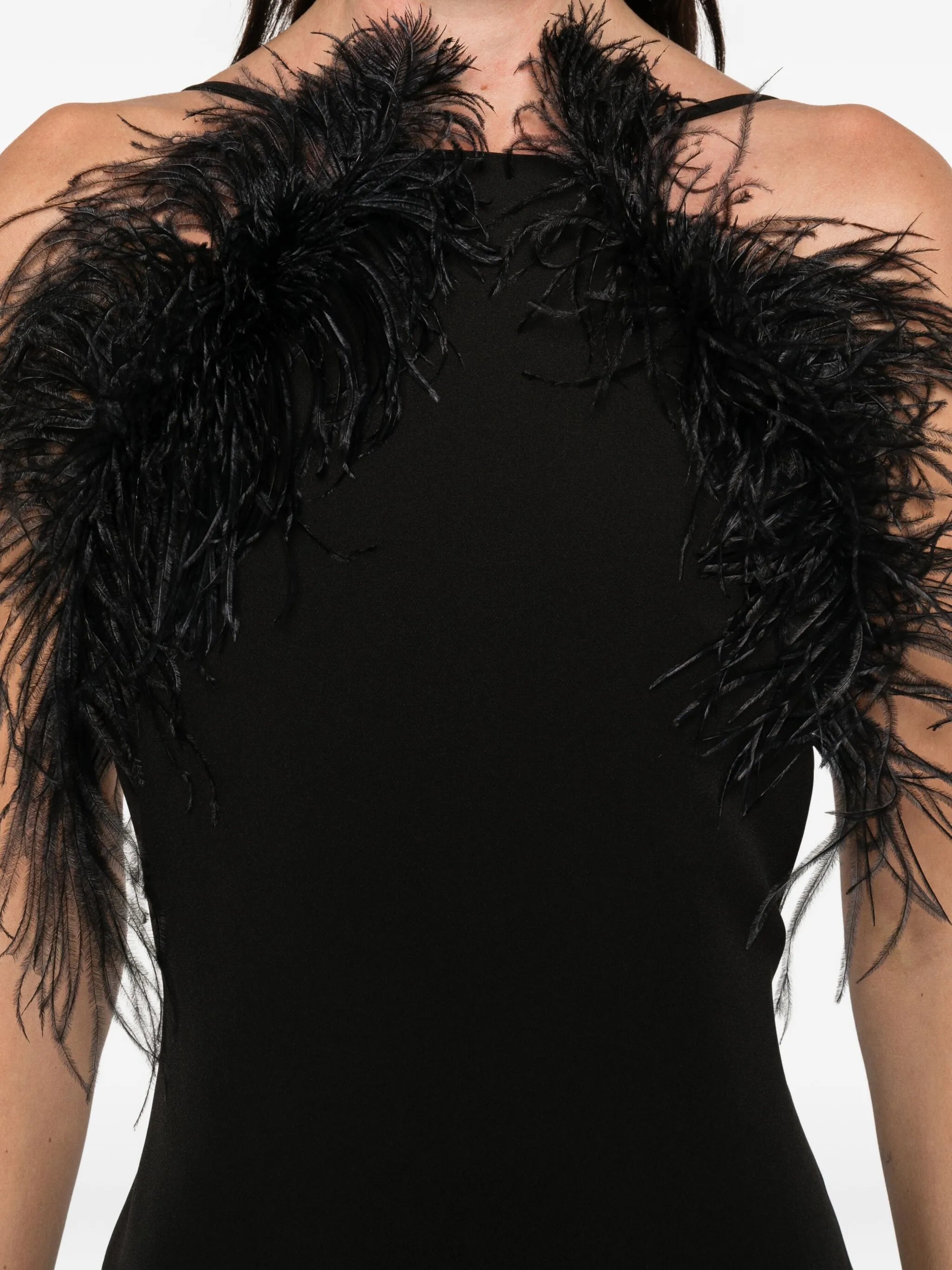 feather trim maxi dress