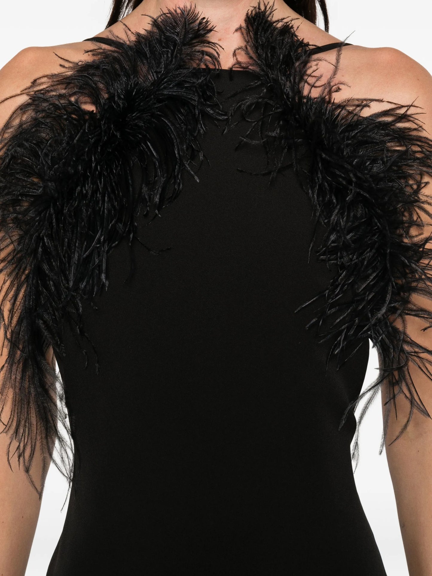 feather trim maxi dress