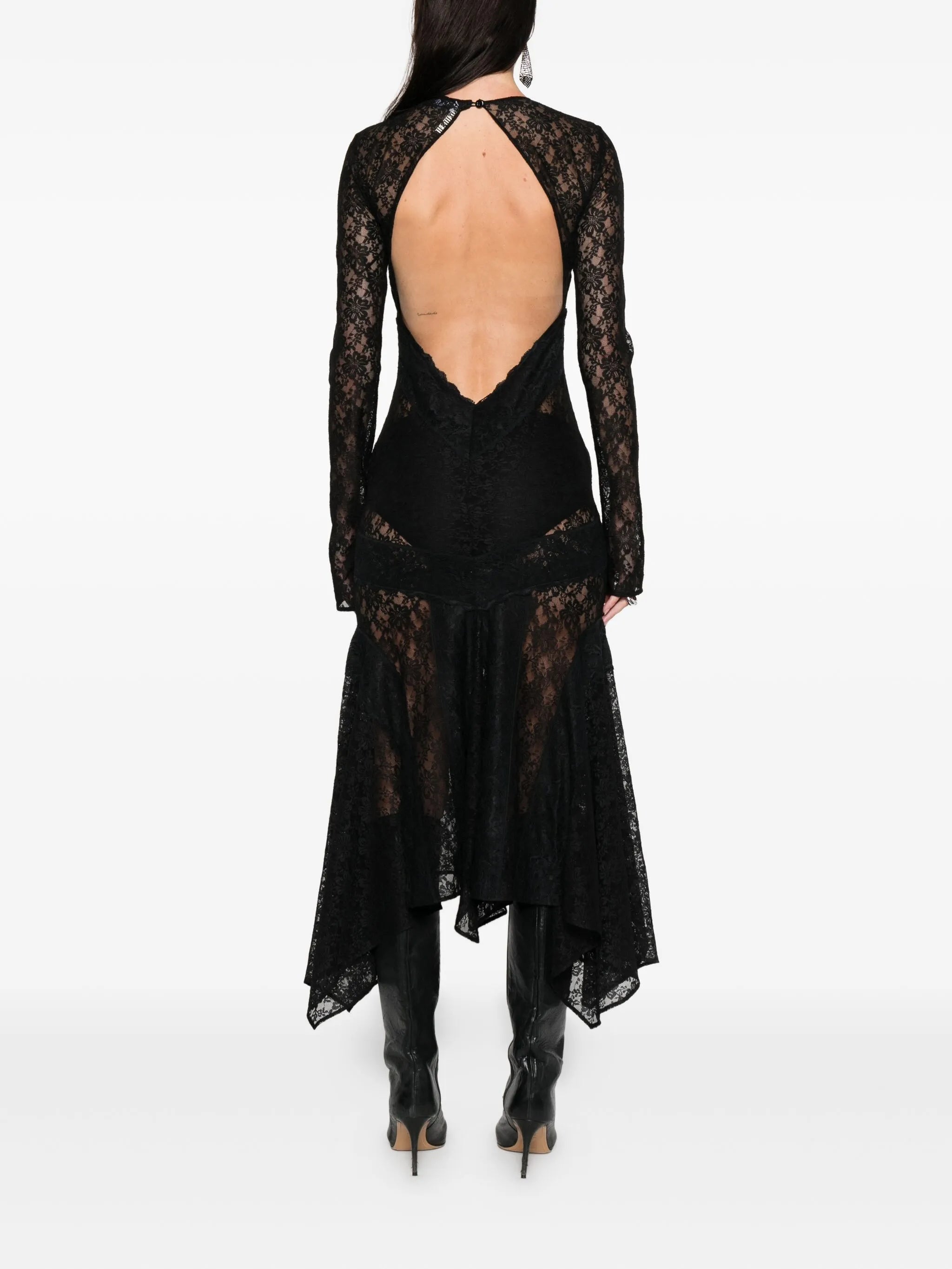 lace asymmetric-hem midi dress