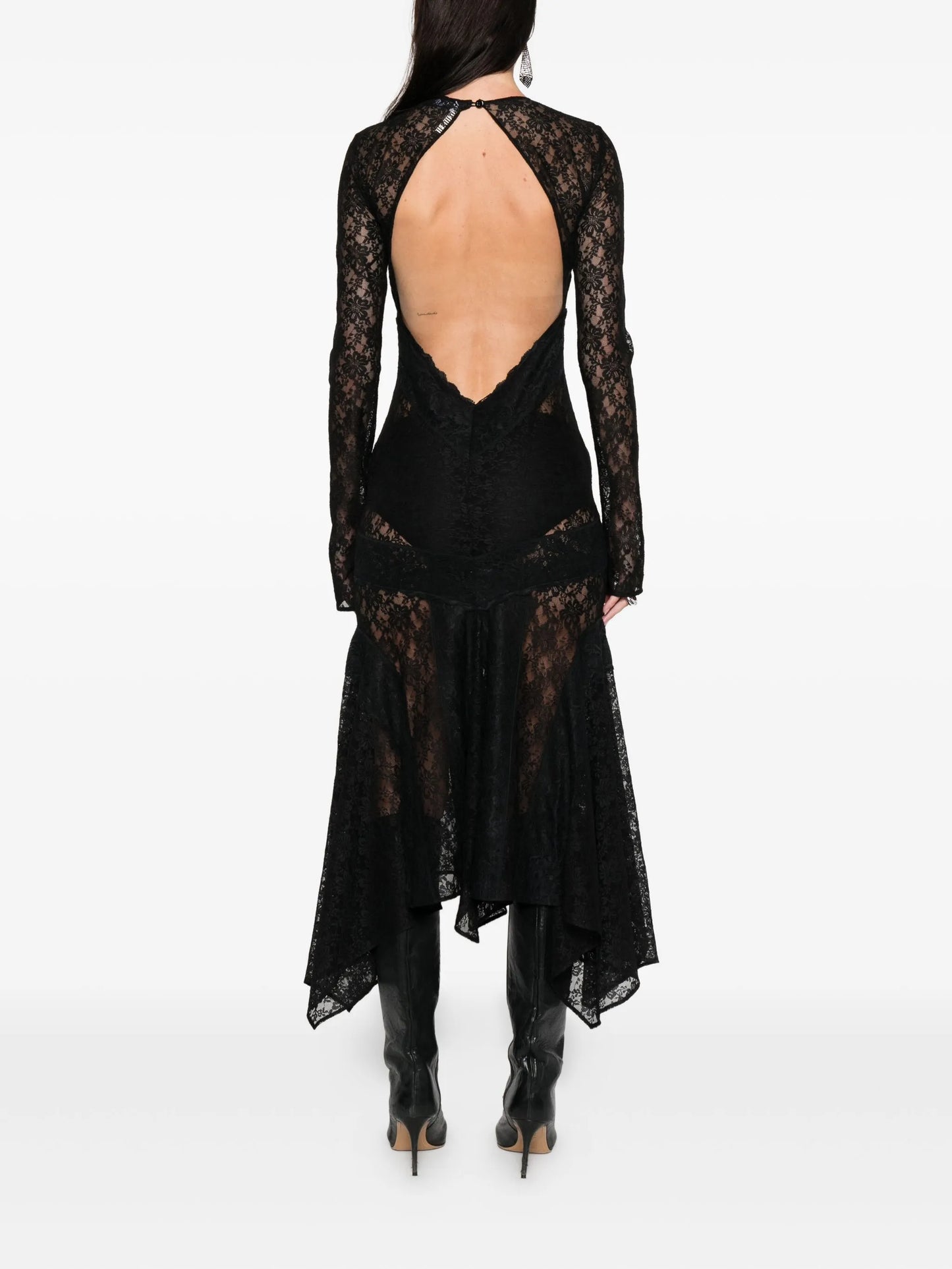 lace asymmetric-hem midi dress