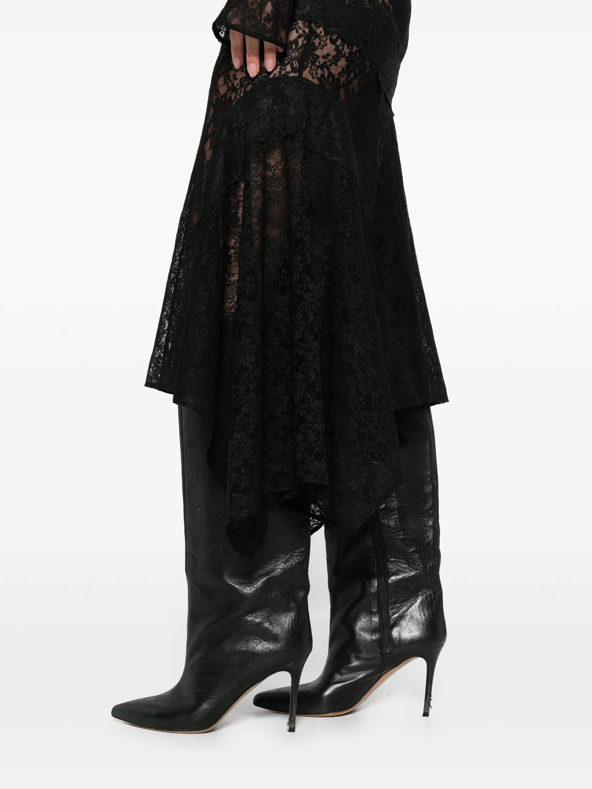 lace asymmetric-hem midi dress
