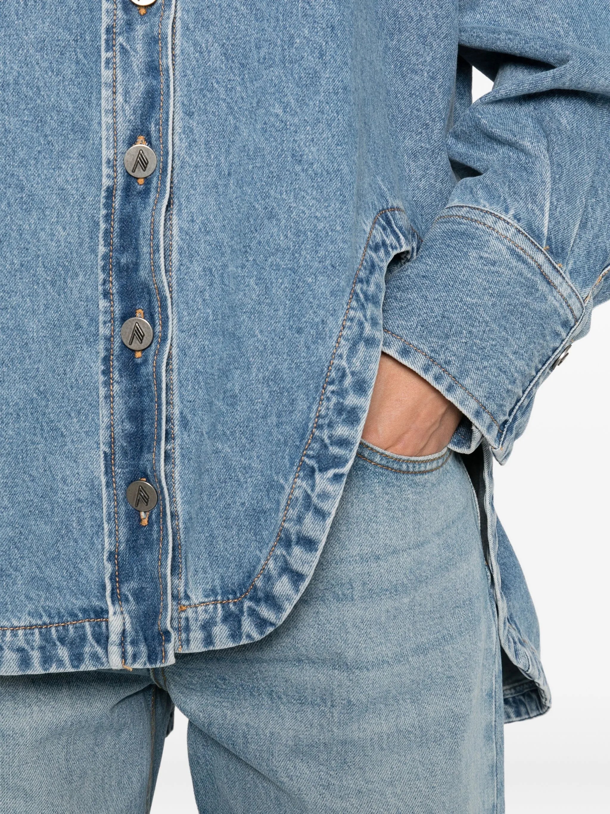 logo-embroidered denim shirt