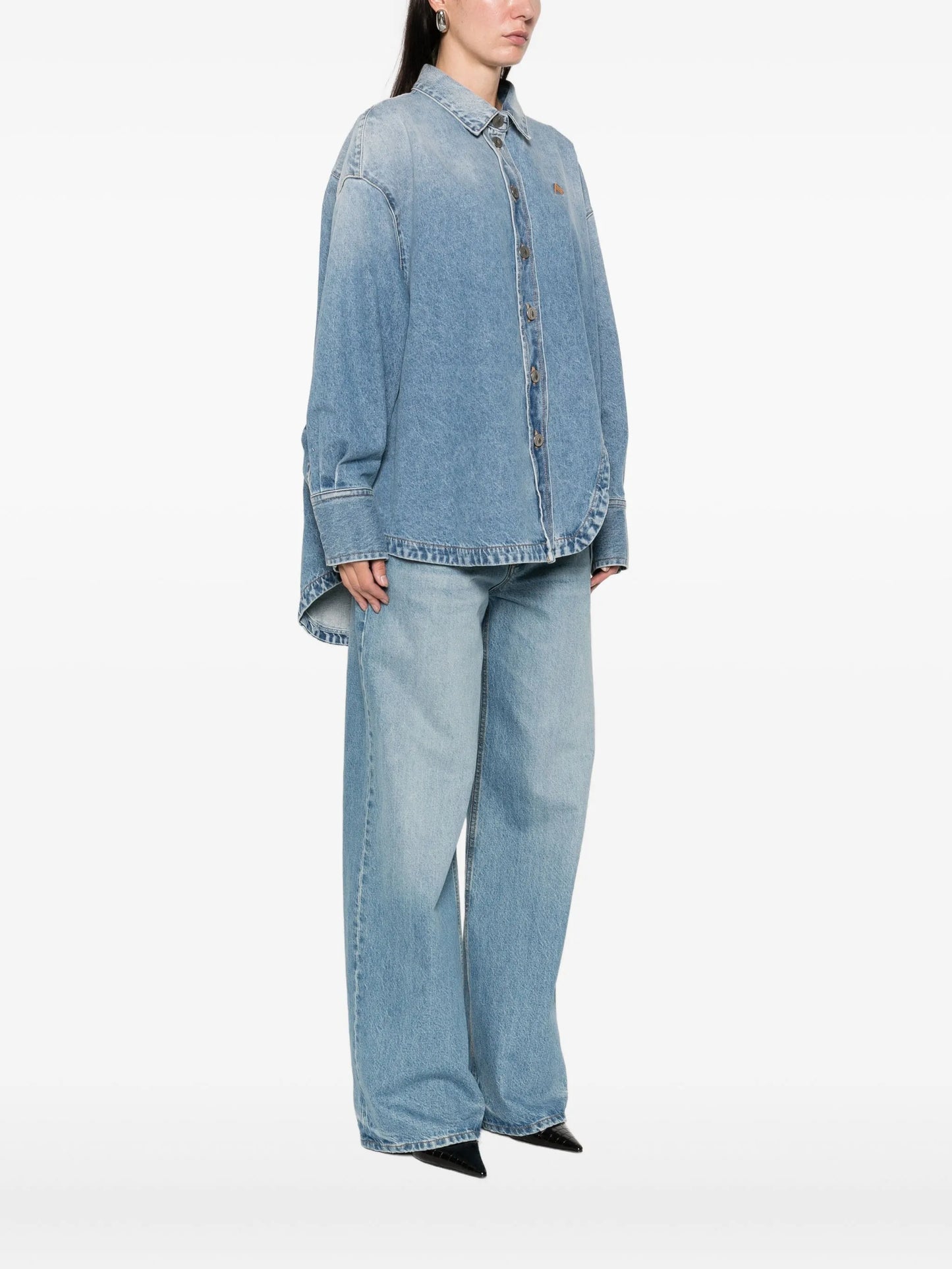 logo-embroidered denim shirt