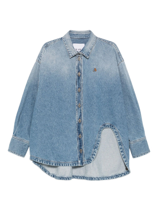 logo-embroidered denim shirt