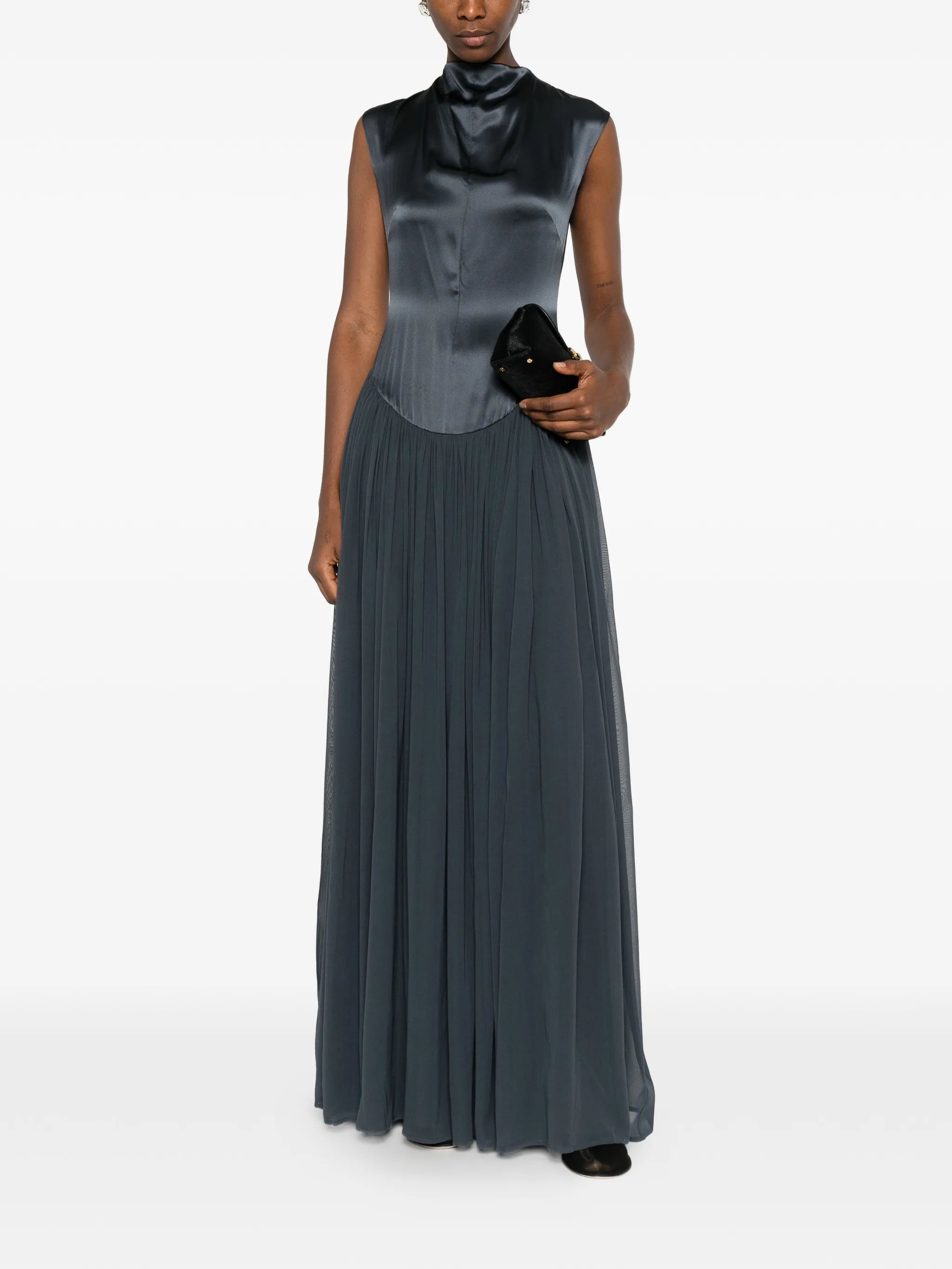 gathered silk maxi dress