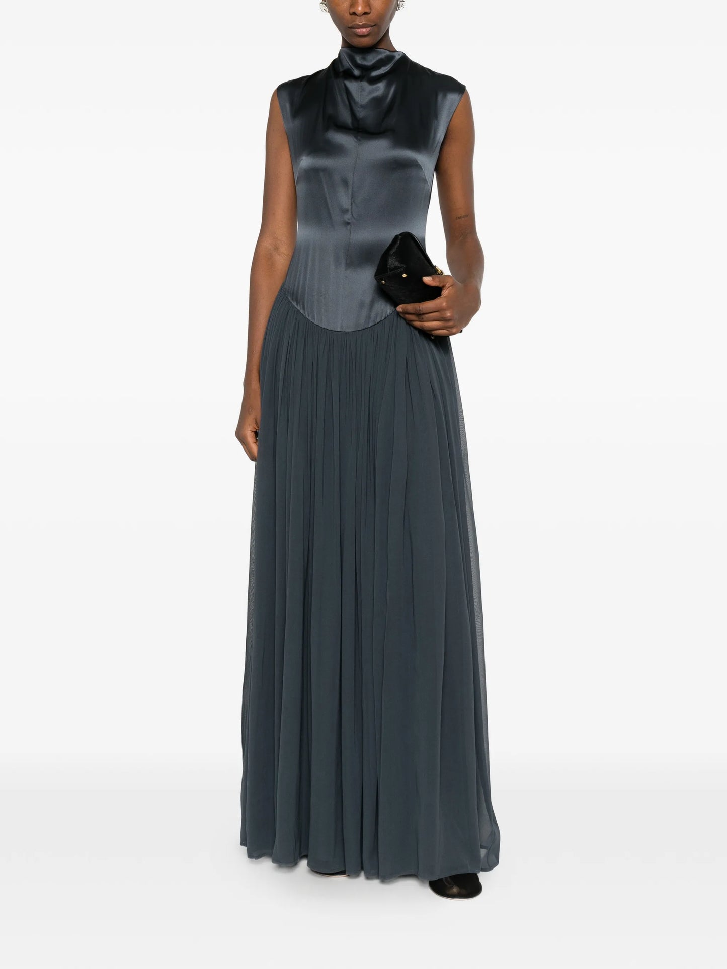 gathered silk maxi dress