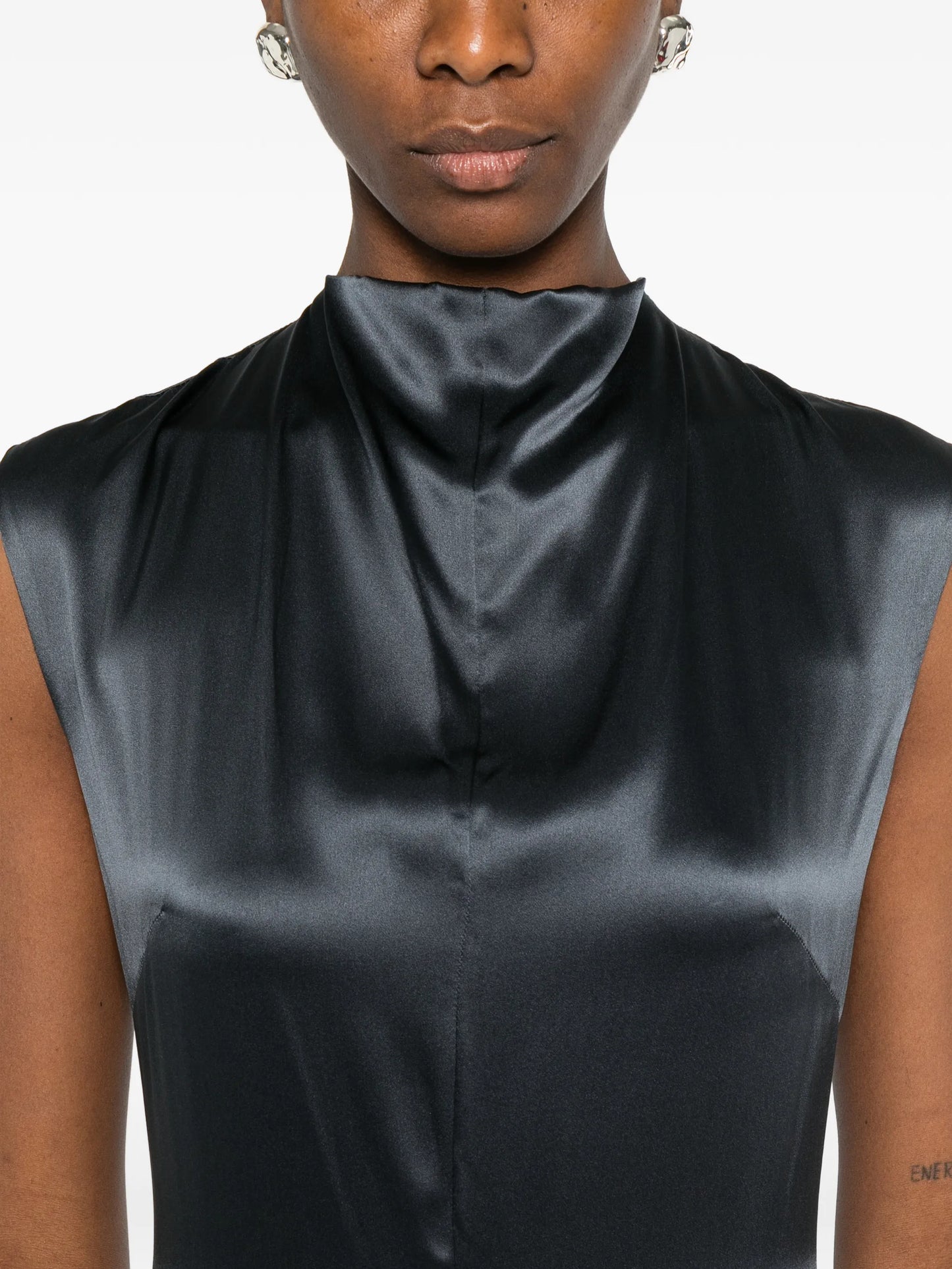 gathered silk maxi dress