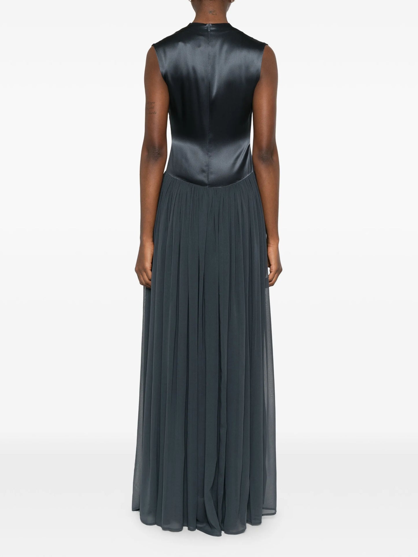 gathered silk maxi dress