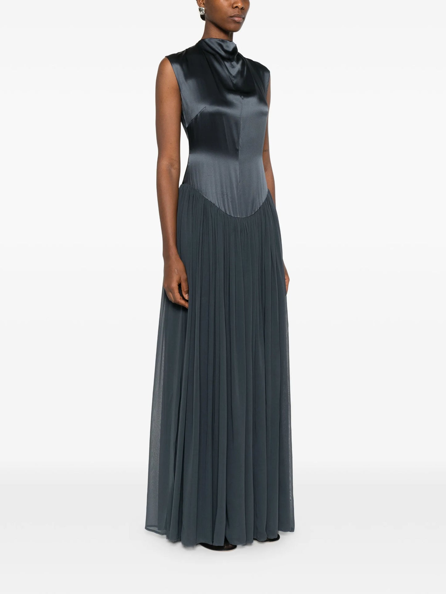 gathered silk maxi dress