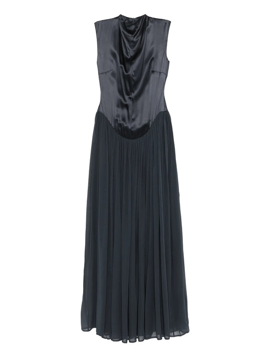 gathered silk maxi dress