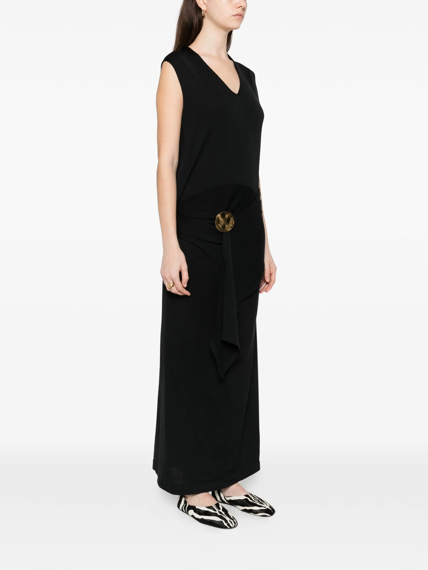 V-neck draped maxi dress