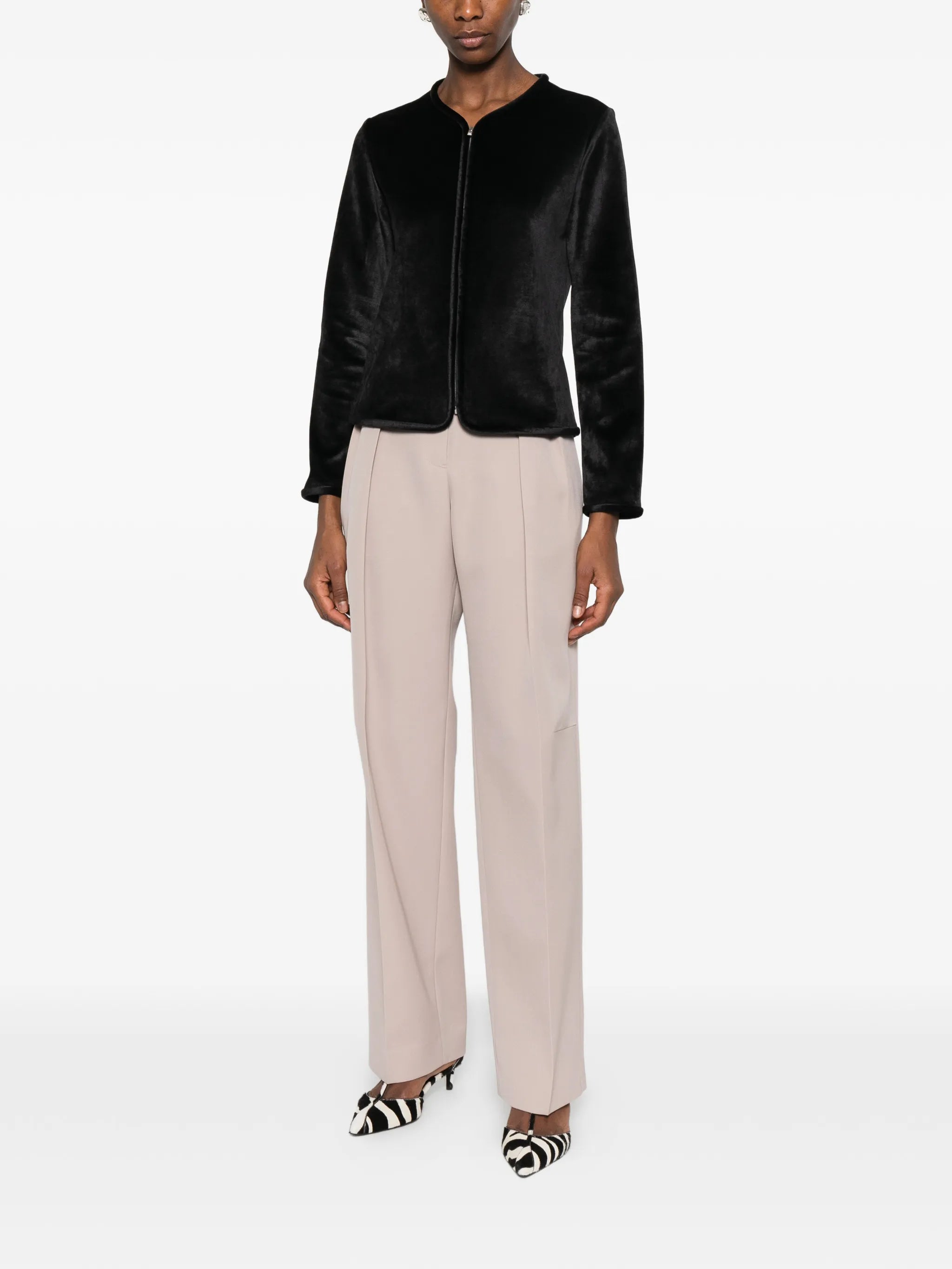 zip-up velvet jacket