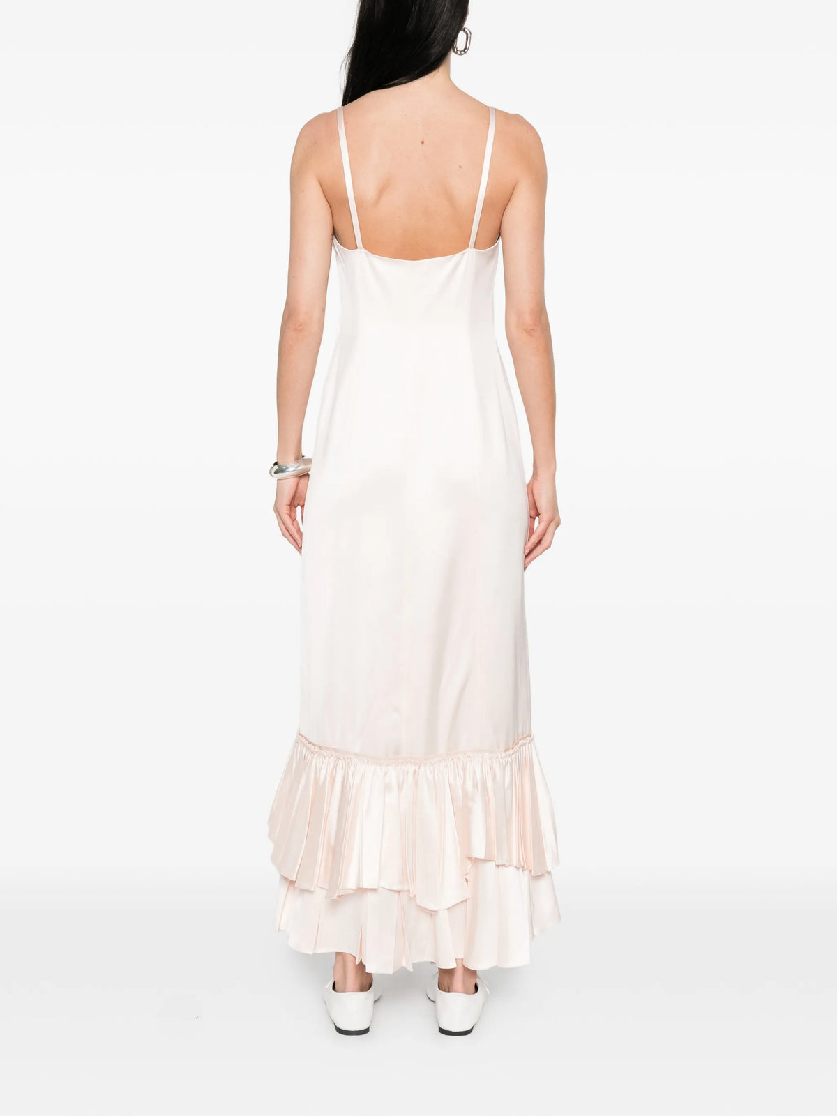 silk blend ruffle dress