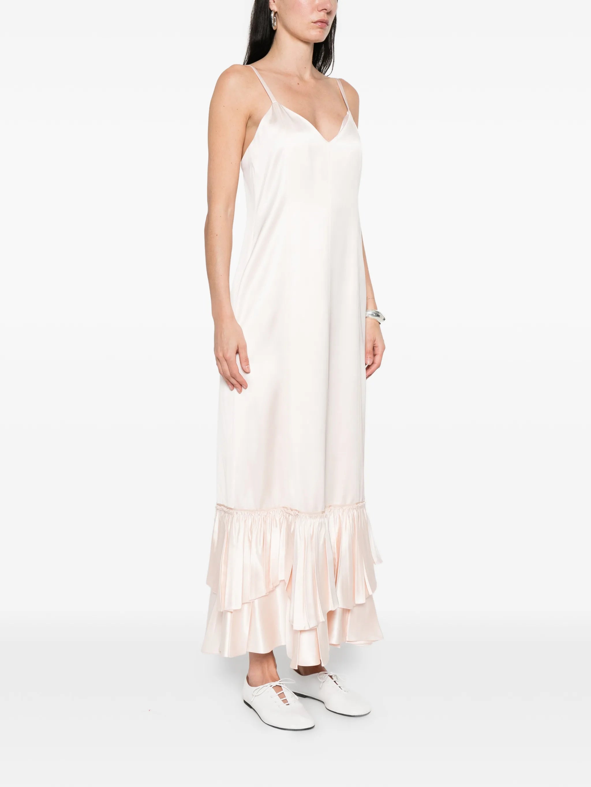silk blend ruffle dress