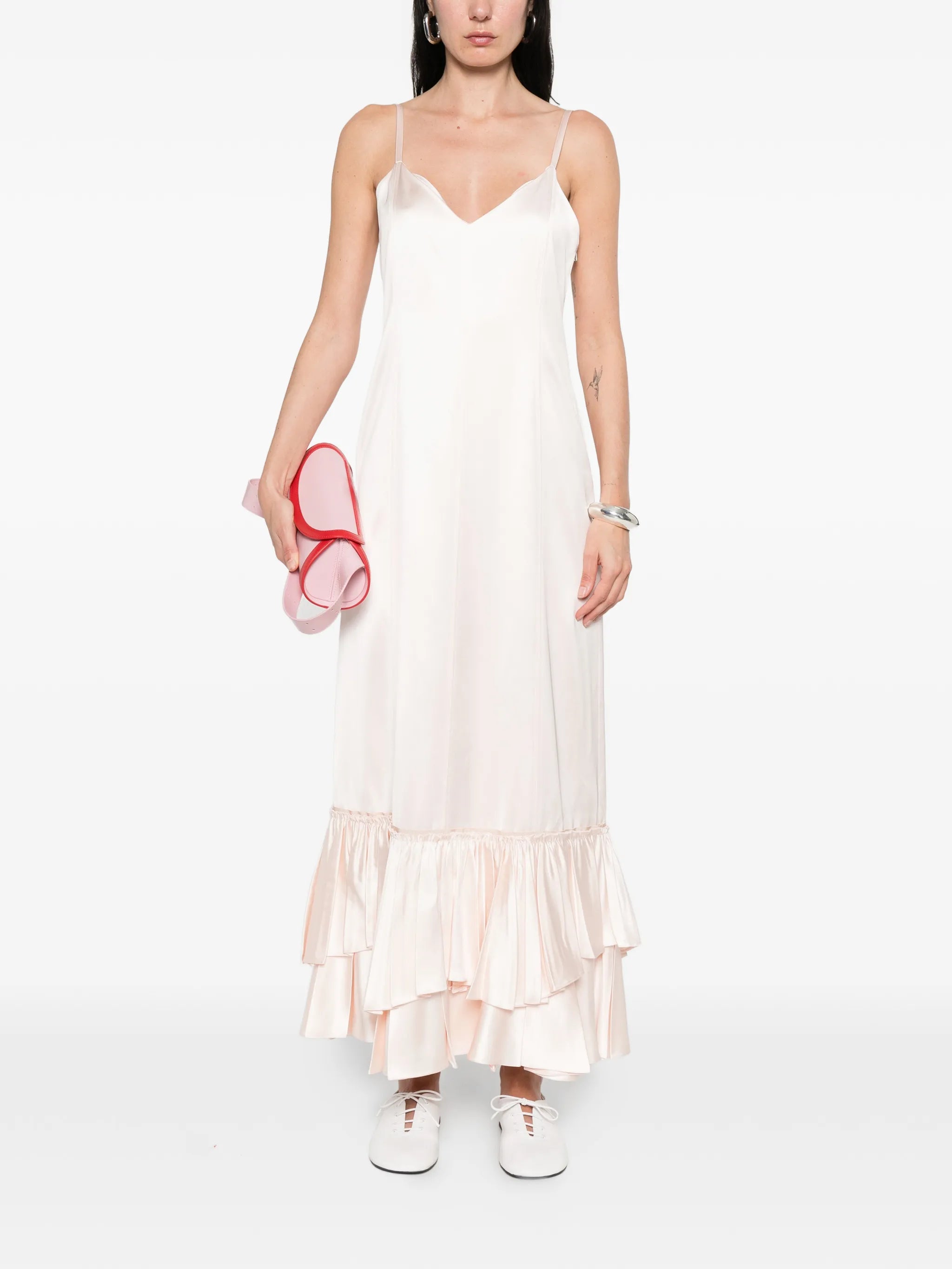 silk blend ruffle dress