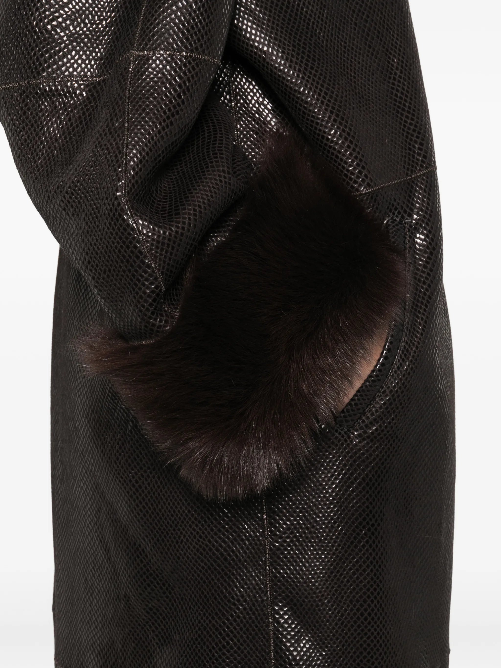 Gancin fur collar leather coat