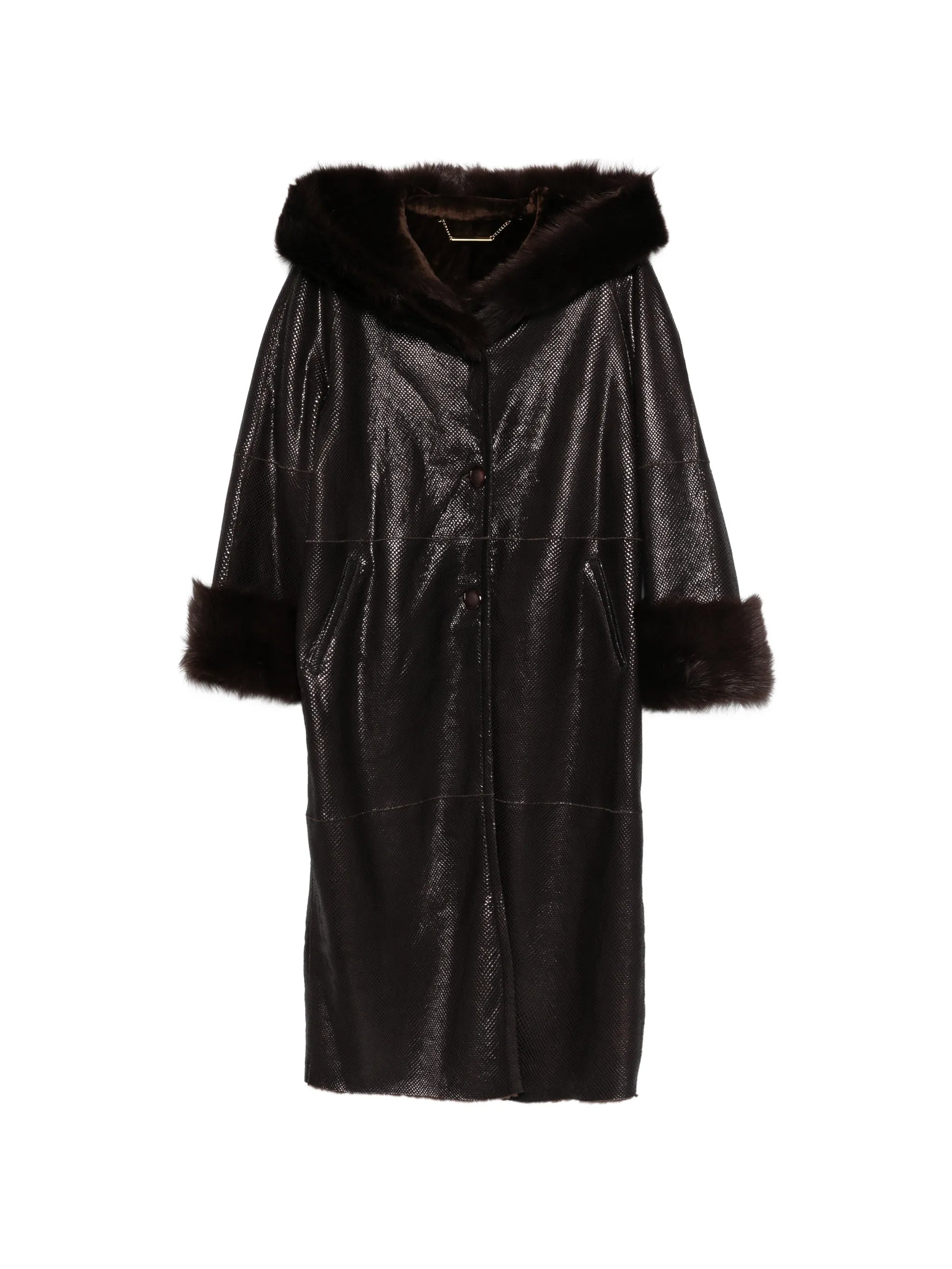Gancin fur collar leather coat