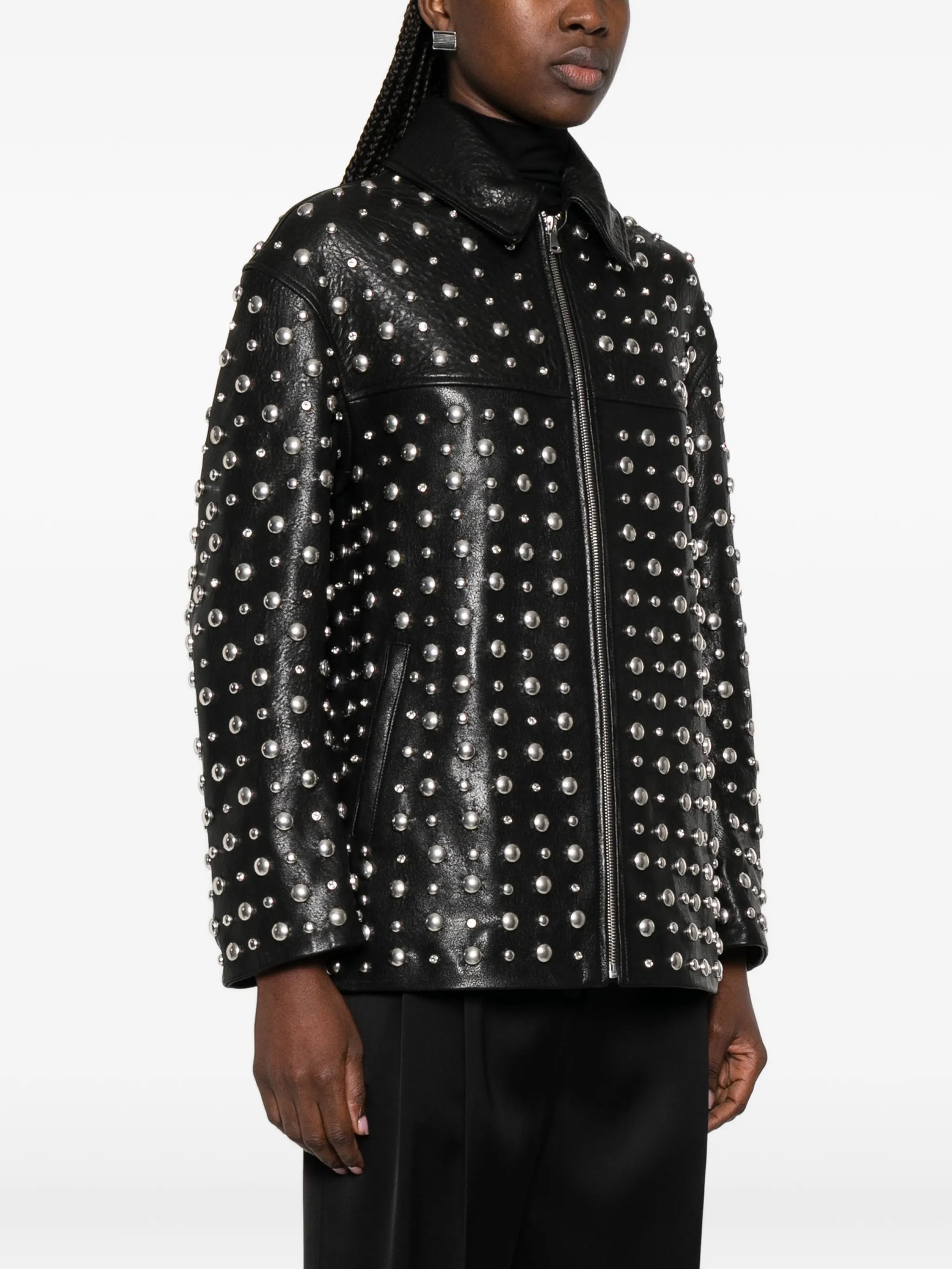 studded zip leather jacket