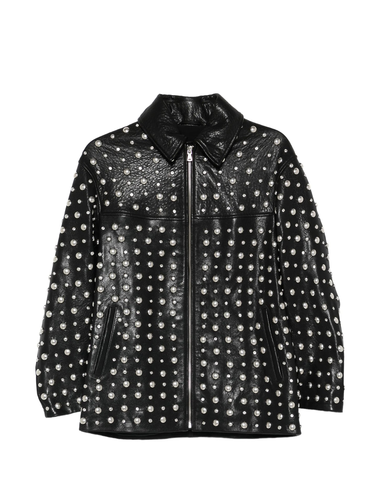 studded zip leather jacket